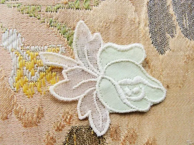 20s Antique ART DECO Embroidered Organdy n Cotton Vintage Applique Mint Green Rose  For Hats,Dolls,Boudoir Lampshades  Downton Abbey Era