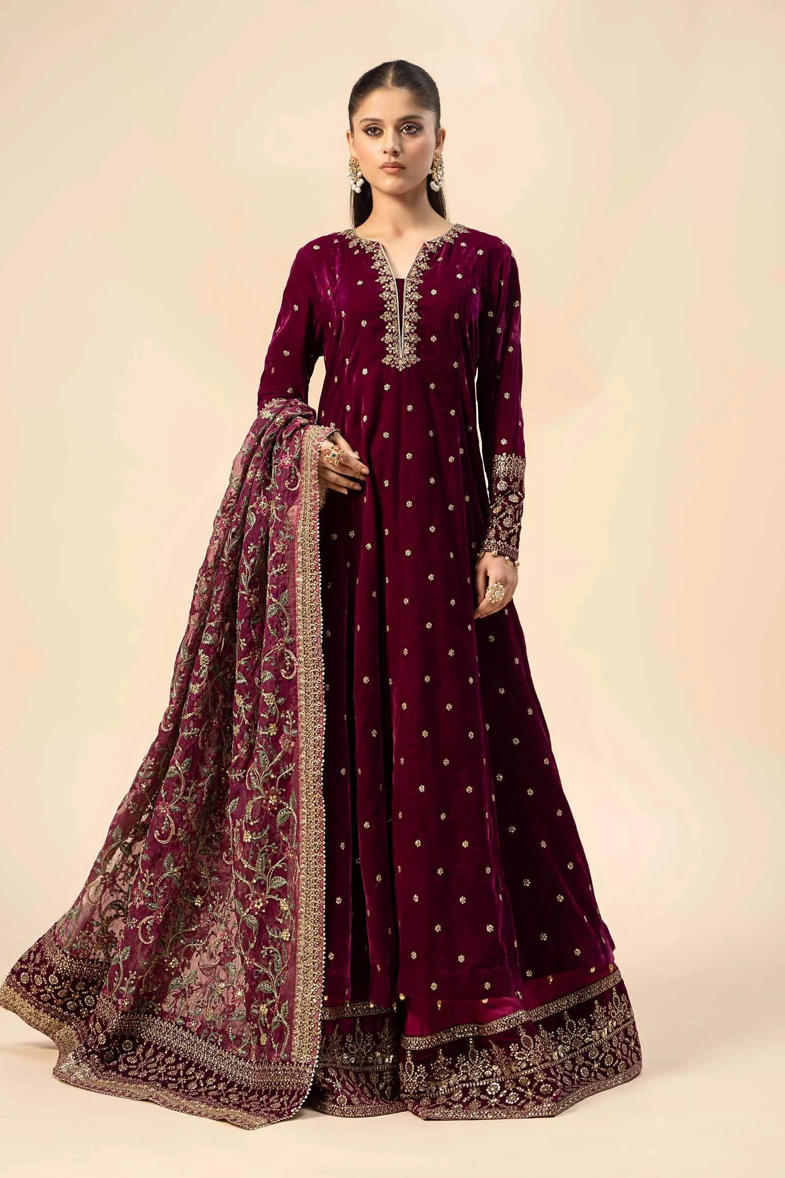 3 Piece Embroidered Velvet Suit | SF-W24-12