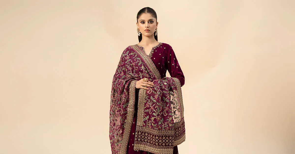 3 Piece Embroidered Velvet Suit | SF-W24-12