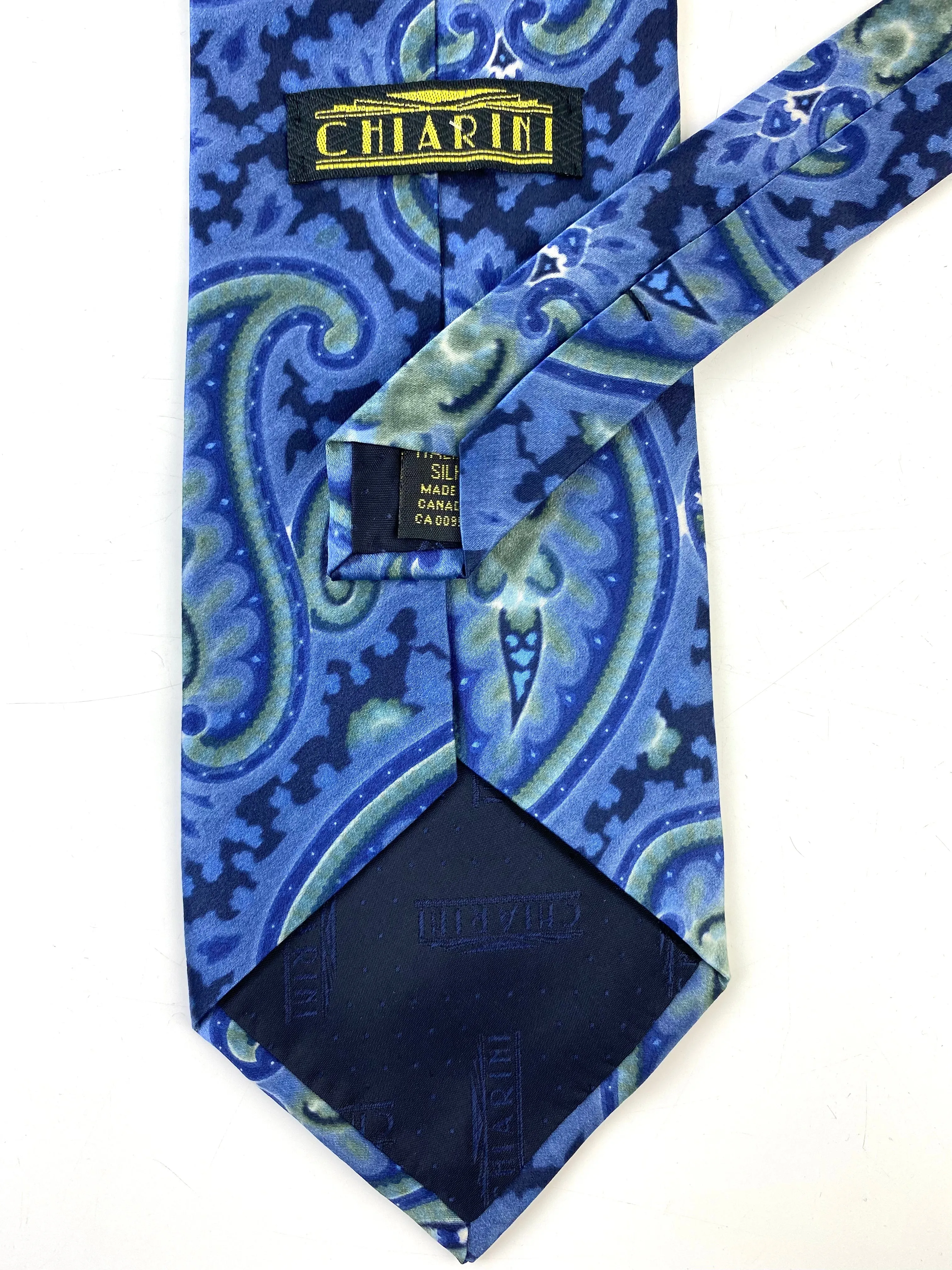 90s Deadstock Silk Necktie, Men's Vintage Blue Green Paisley Pattern Tie, NOS