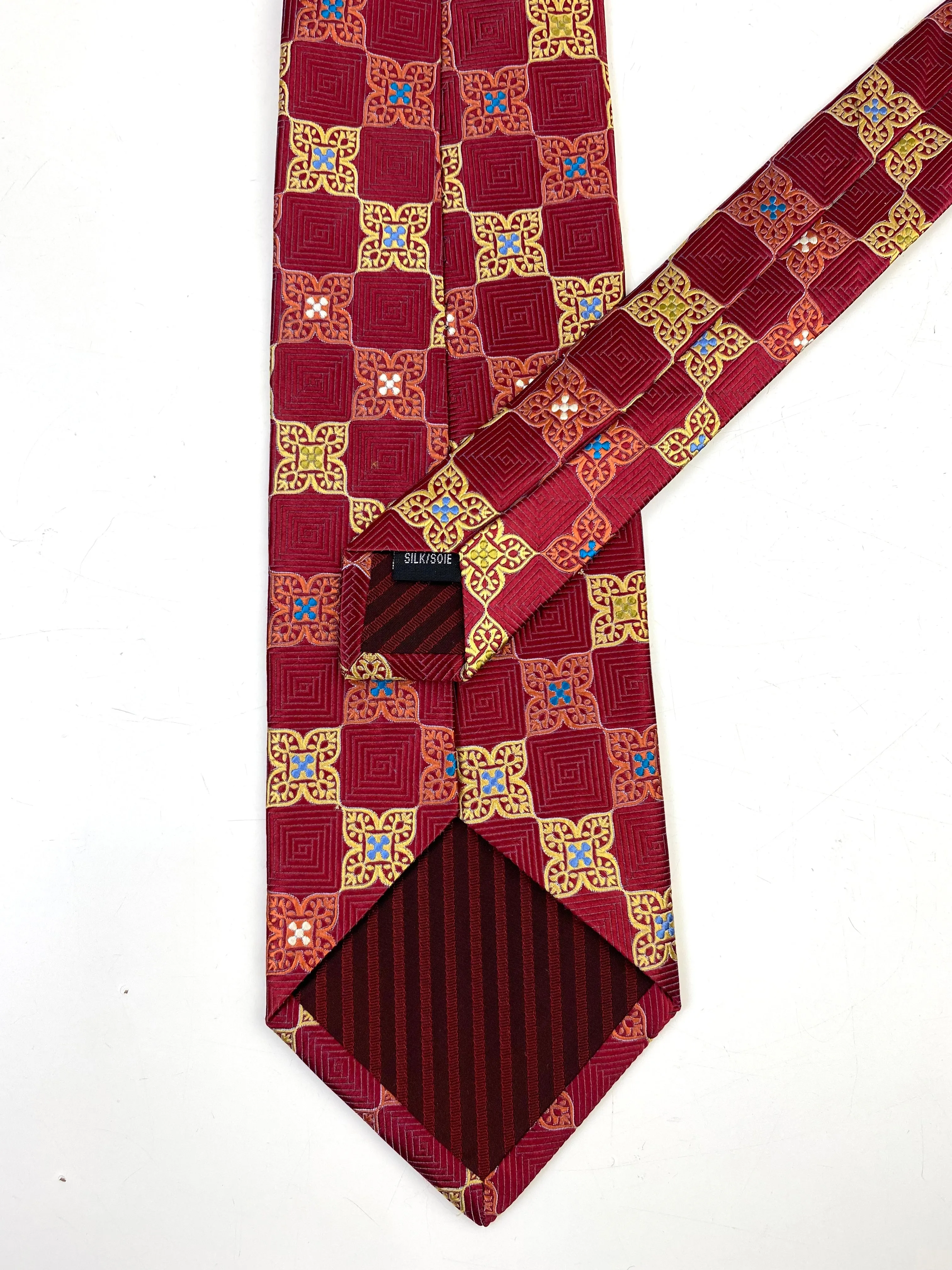 90s Deadstock Silk Necktie, Men's Vintage Wine/ Gold Moroccan Pattern Tie, NOS