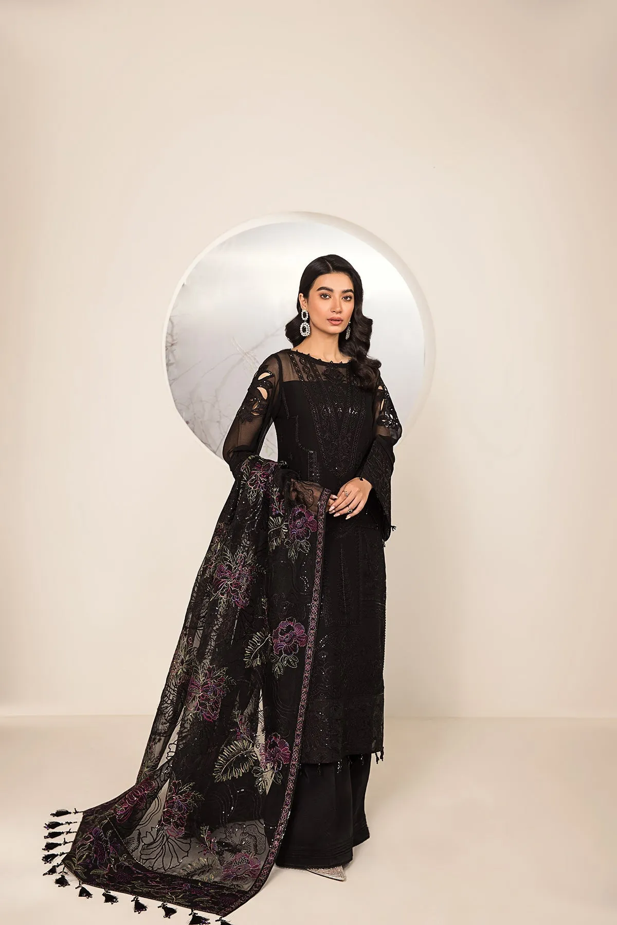 Alizeh Lamhay Festive Formal Collection – Embroidered Chiffon Black - V15D03 - Amera