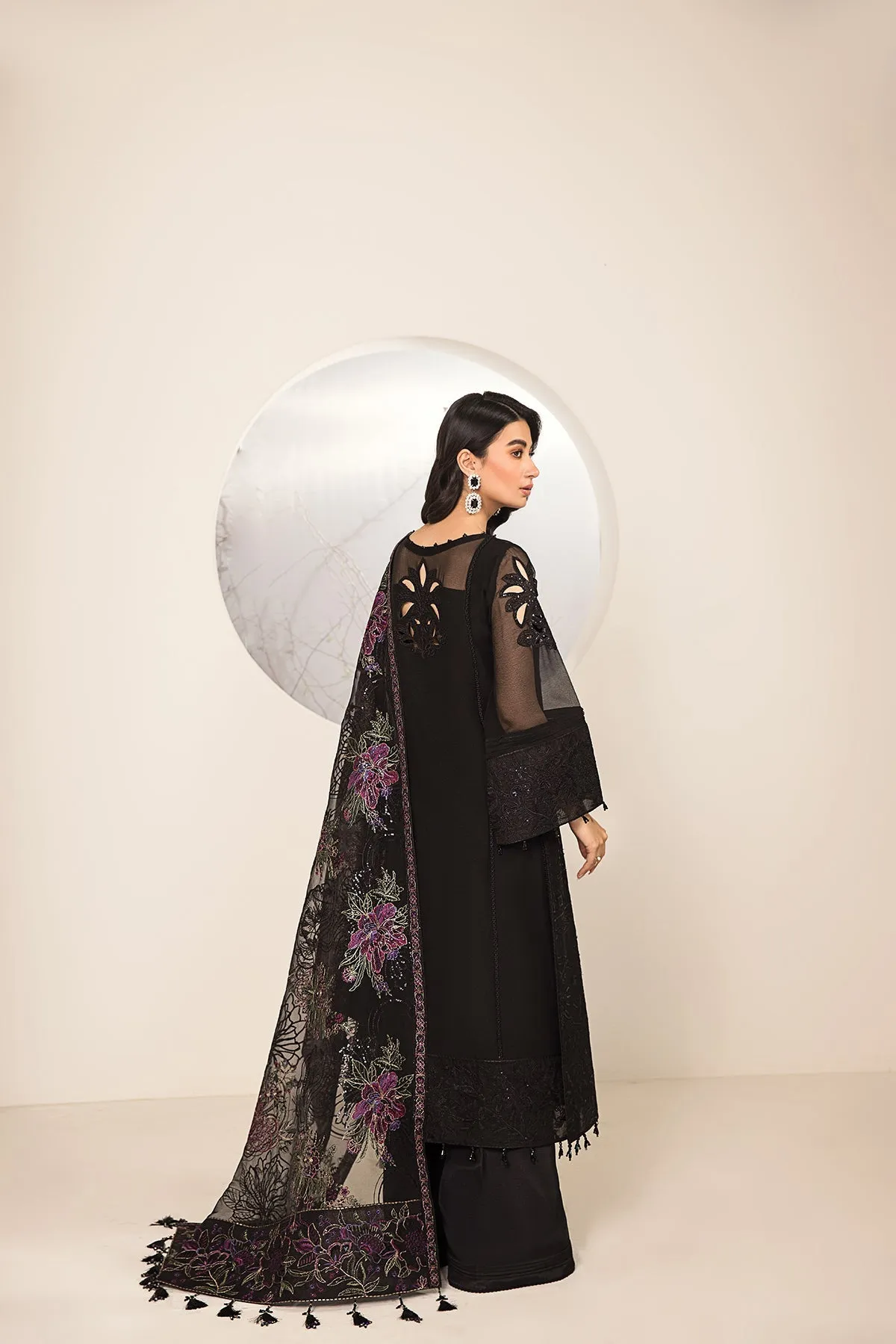 Alizeh Lamhay Festive Formal Collection – Embroidered Chiffon Black - V15D03 - Amera