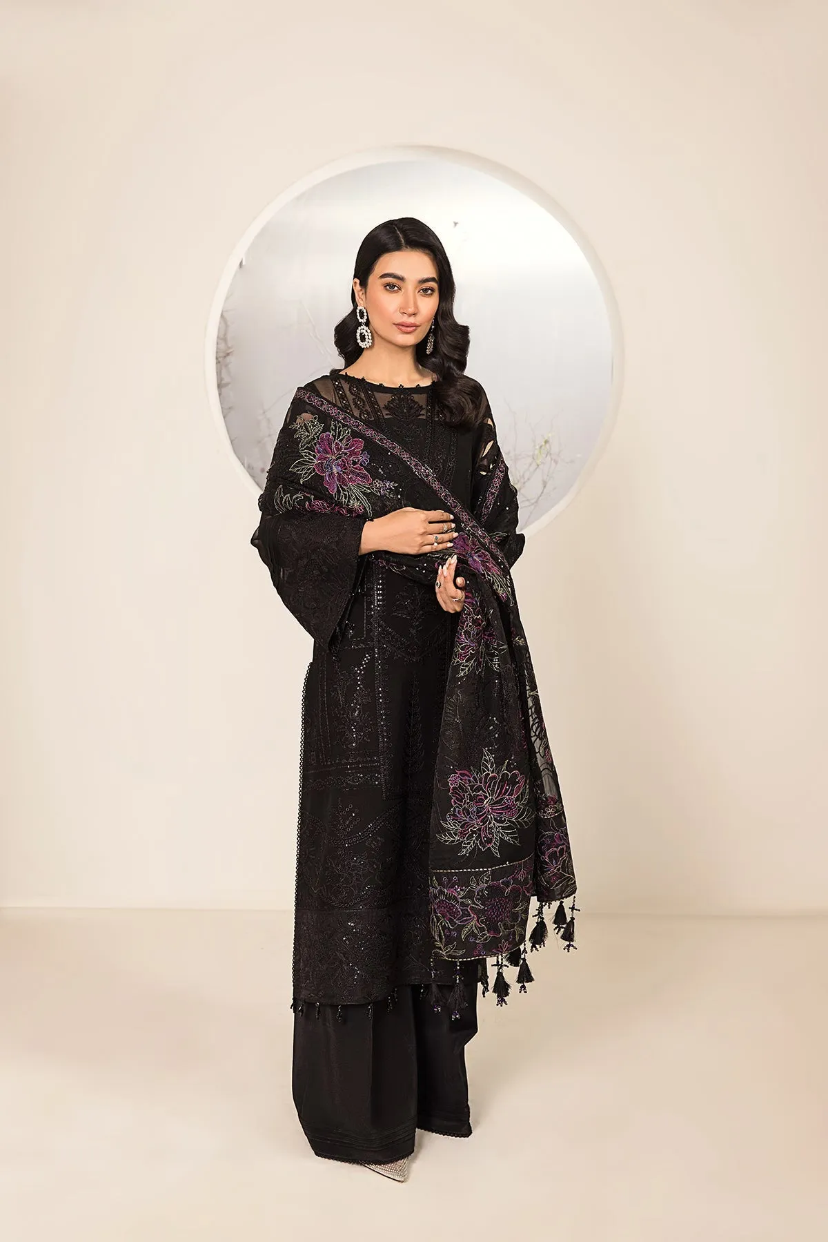 Alizeh Lamhay Festive Formal Collection – Embroidered Chiffon Black - V15D03 - Amera