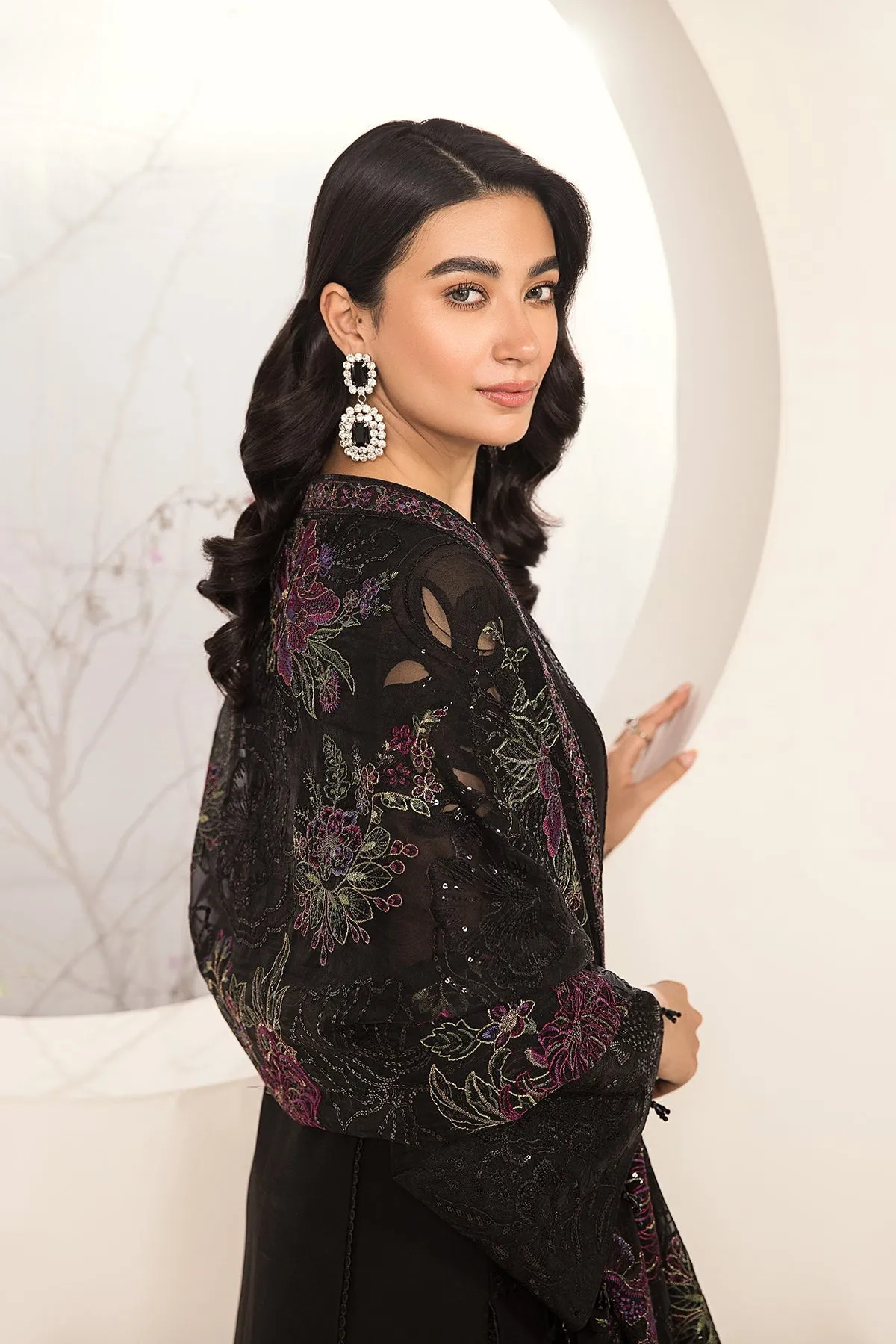 Alizeh Lamhay Festive Formal Collection – Embroidered Chiffon Black - V15D03 - Amera