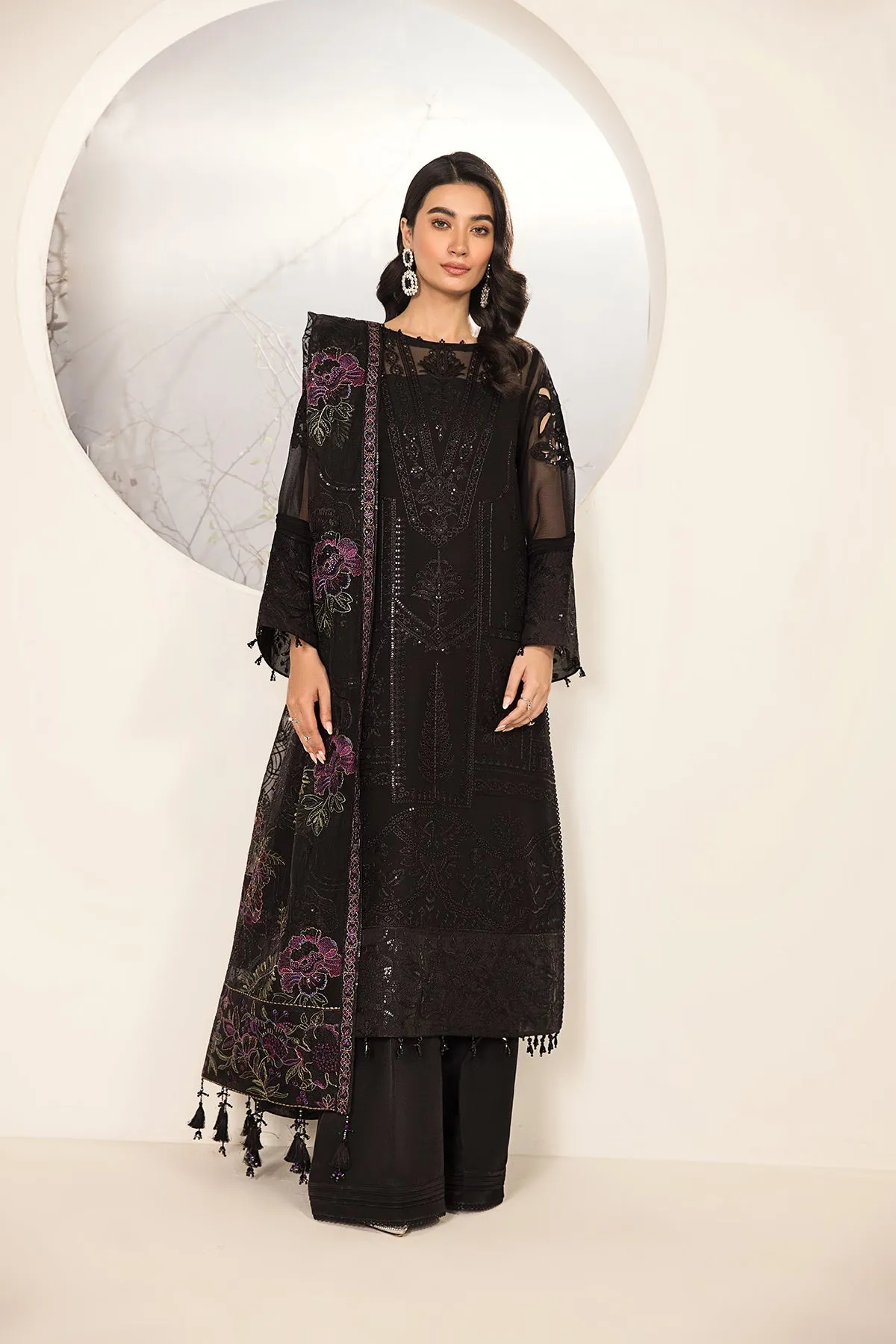 Alizeh Lamhay Festive Formal Collection – Embroidered Chiffon Black - V15D03 - Amera