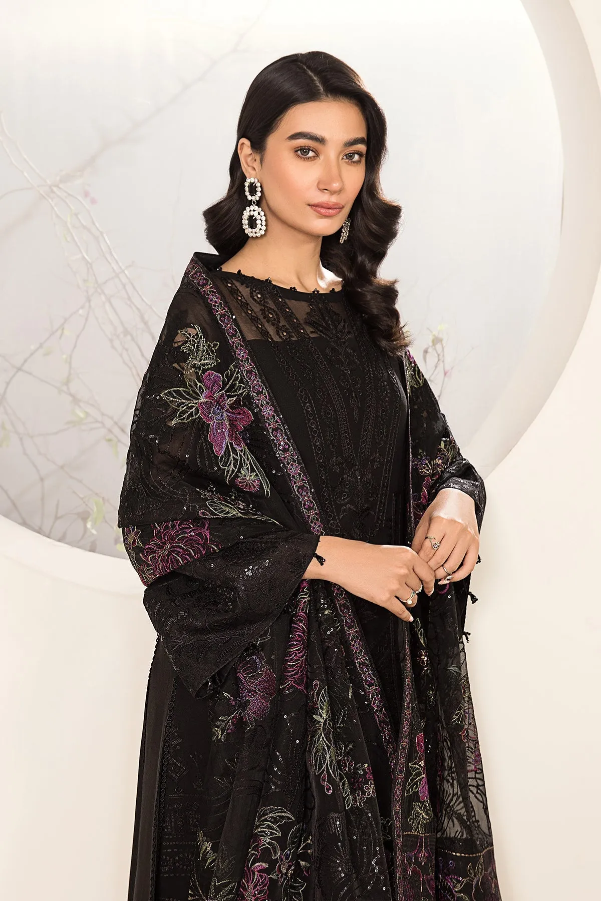 Alizeh Lamhay Festive Formal Collection – Embroidered Chiffon Black - V15D03 - Amera