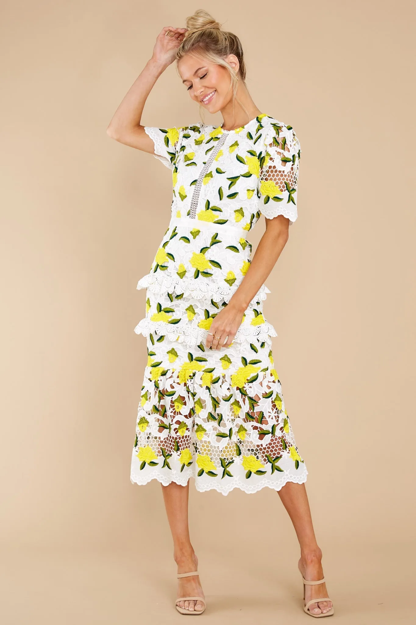 All I Wanted Yellow Floral Lace Midi Dress