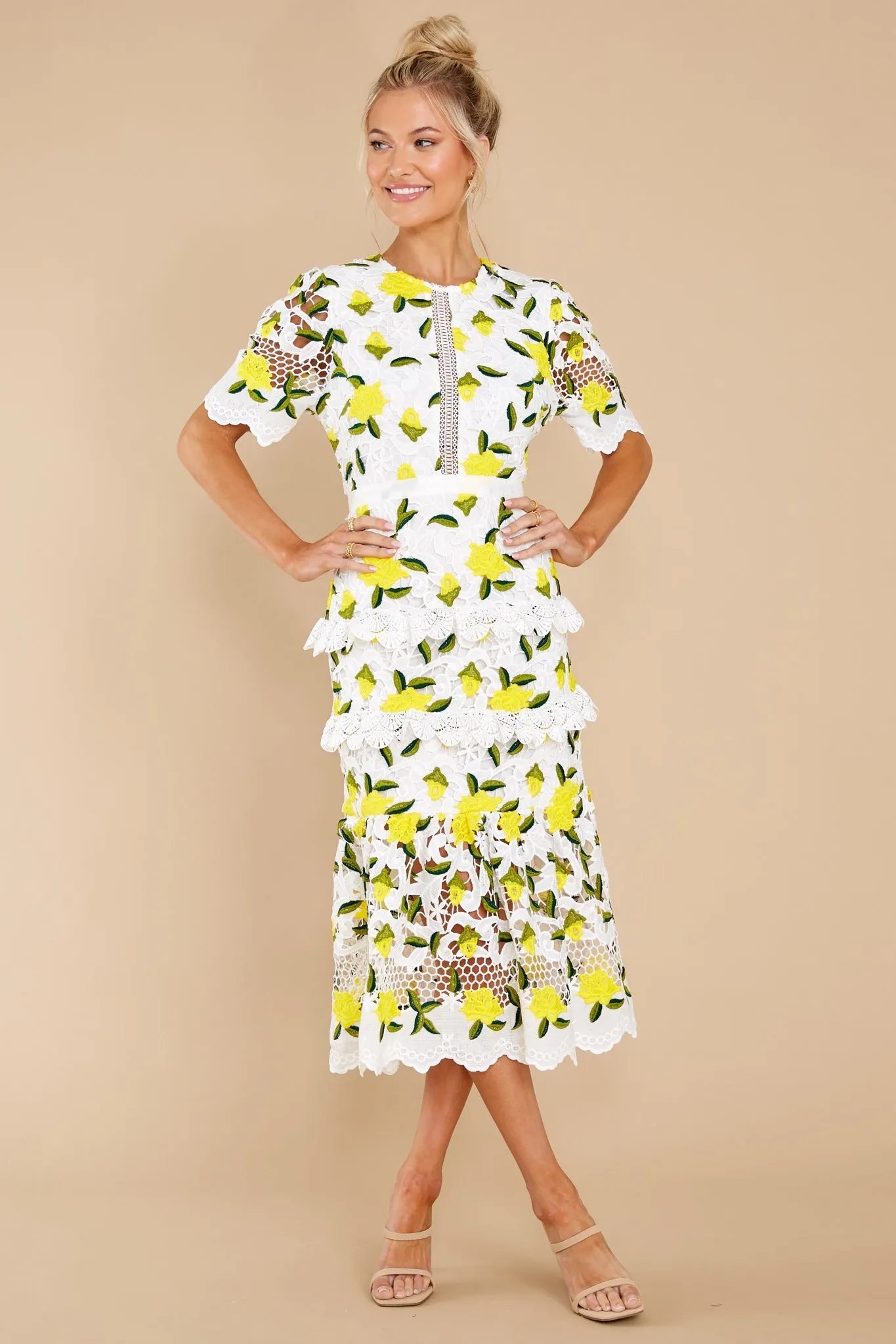 All I Wanted Yellow Floral Lace Midi Dress