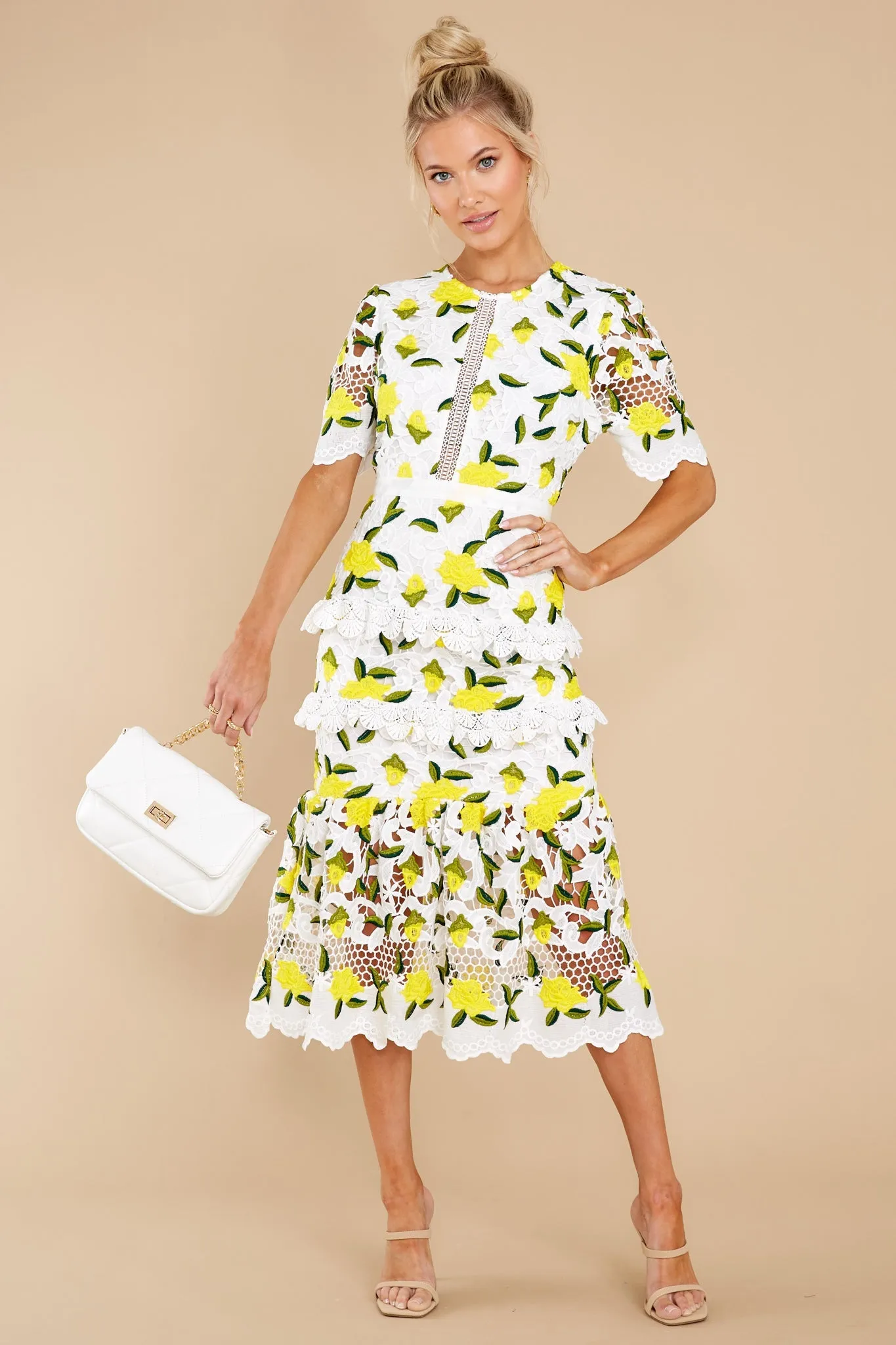 All I Wanted Yellow Floral Lace Midi Dress