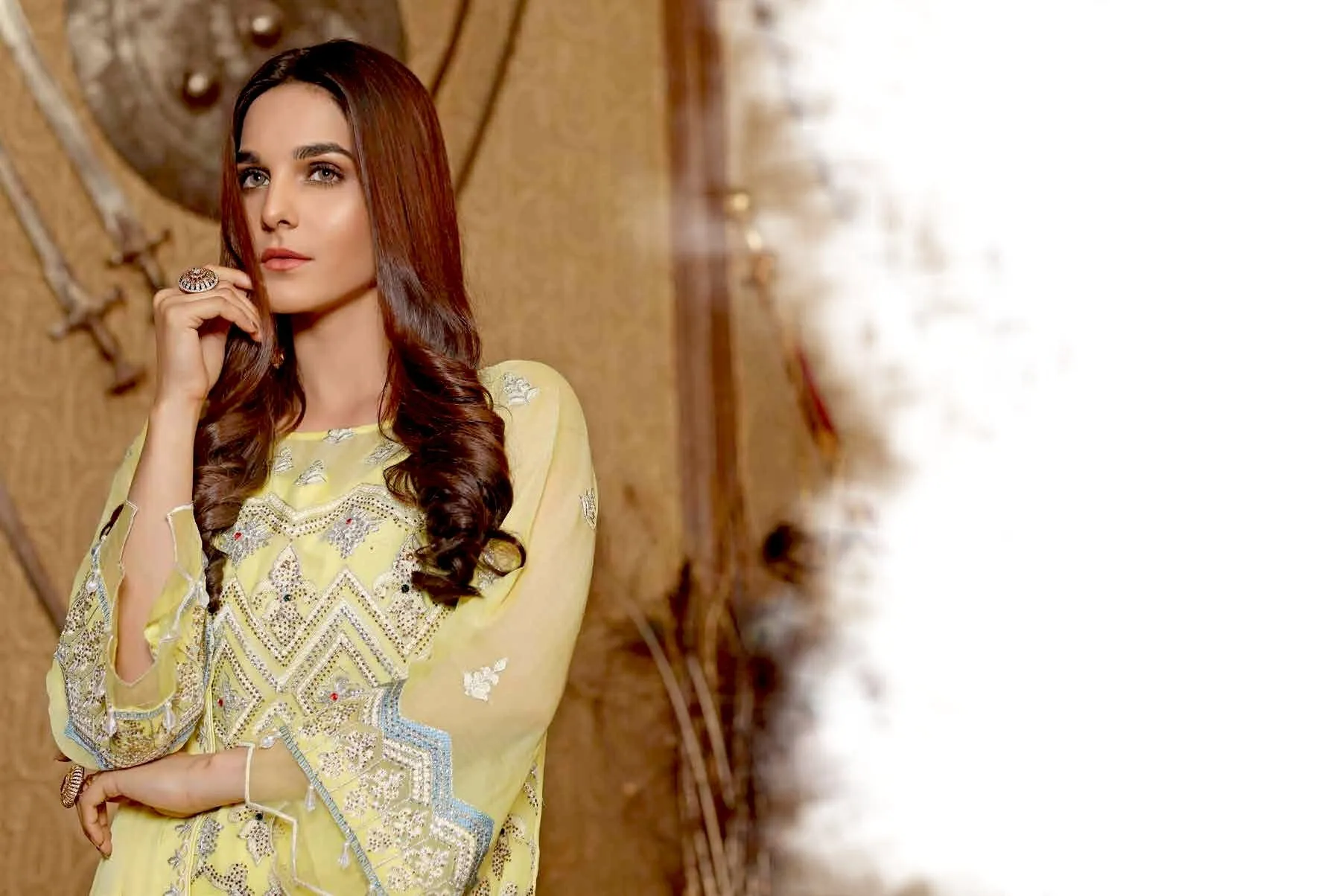 Angan by Zebaish – Luxury Embroidered Chiffon Formal Collection – Barberton Daisy