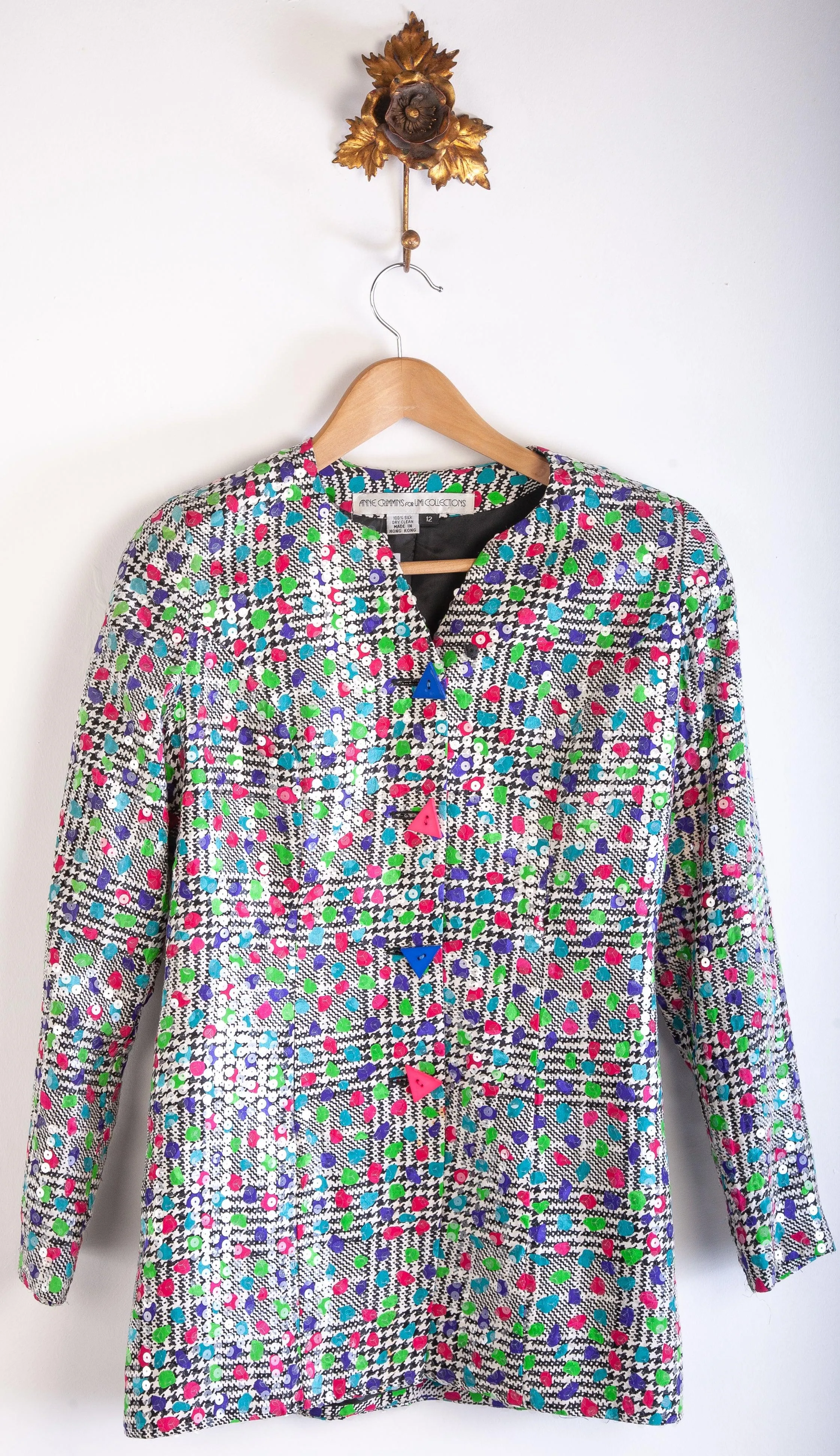 Anne Crimmins for UMI Collections Jacket 100% Silk Multicoloured with Sequins Size 12