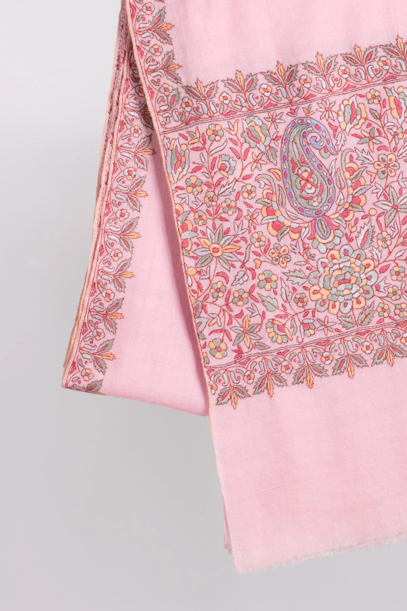 Baby Pink Papermachie Embroidered Pashmina - DAUSA