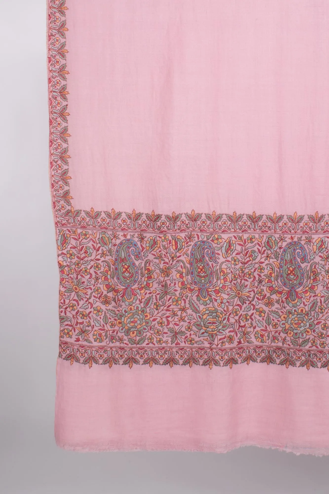 Baby Pink Papermachie Embroidered Pashmina - DAUSA