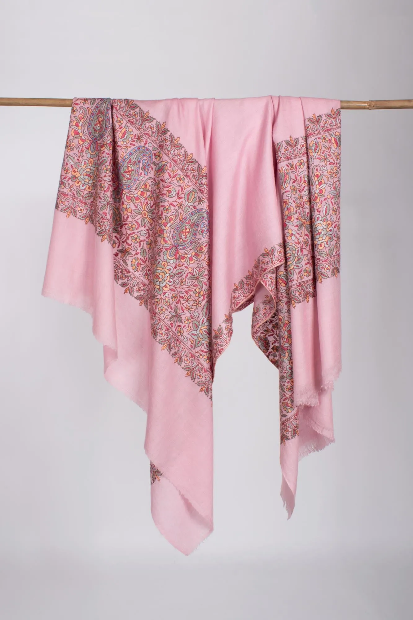 Baby Pink Papermachie Embroidered Pashmina - DAUSA