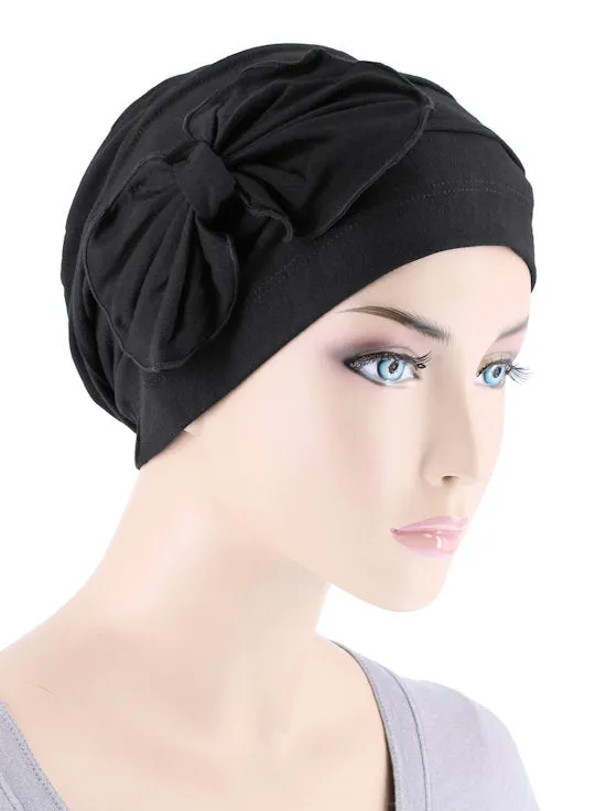 Bamboo Pleated Bow Cap Onyx Black