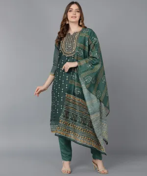 Bani Women Green Ethnic Motifs Chanderi Embroidery Kurta Set