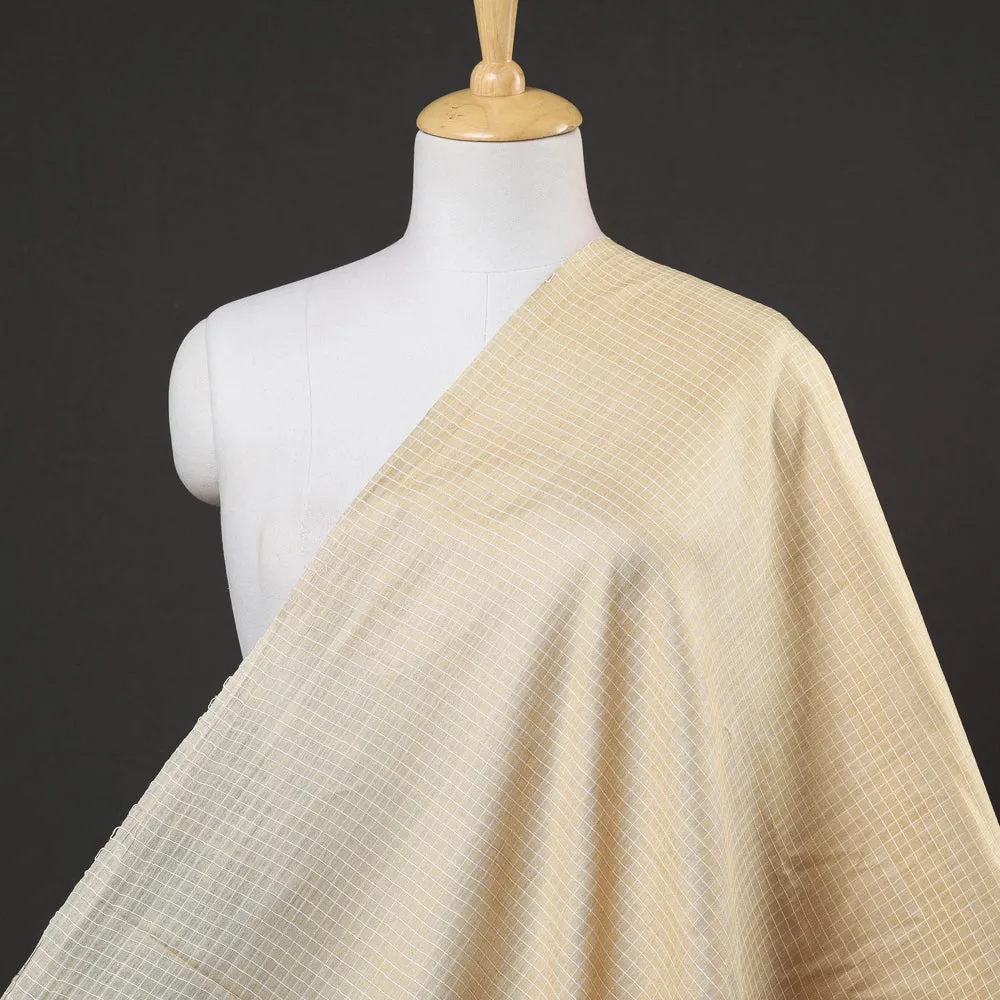 Beige Vidarbha Tussar Silk Checks Handloom Fabric