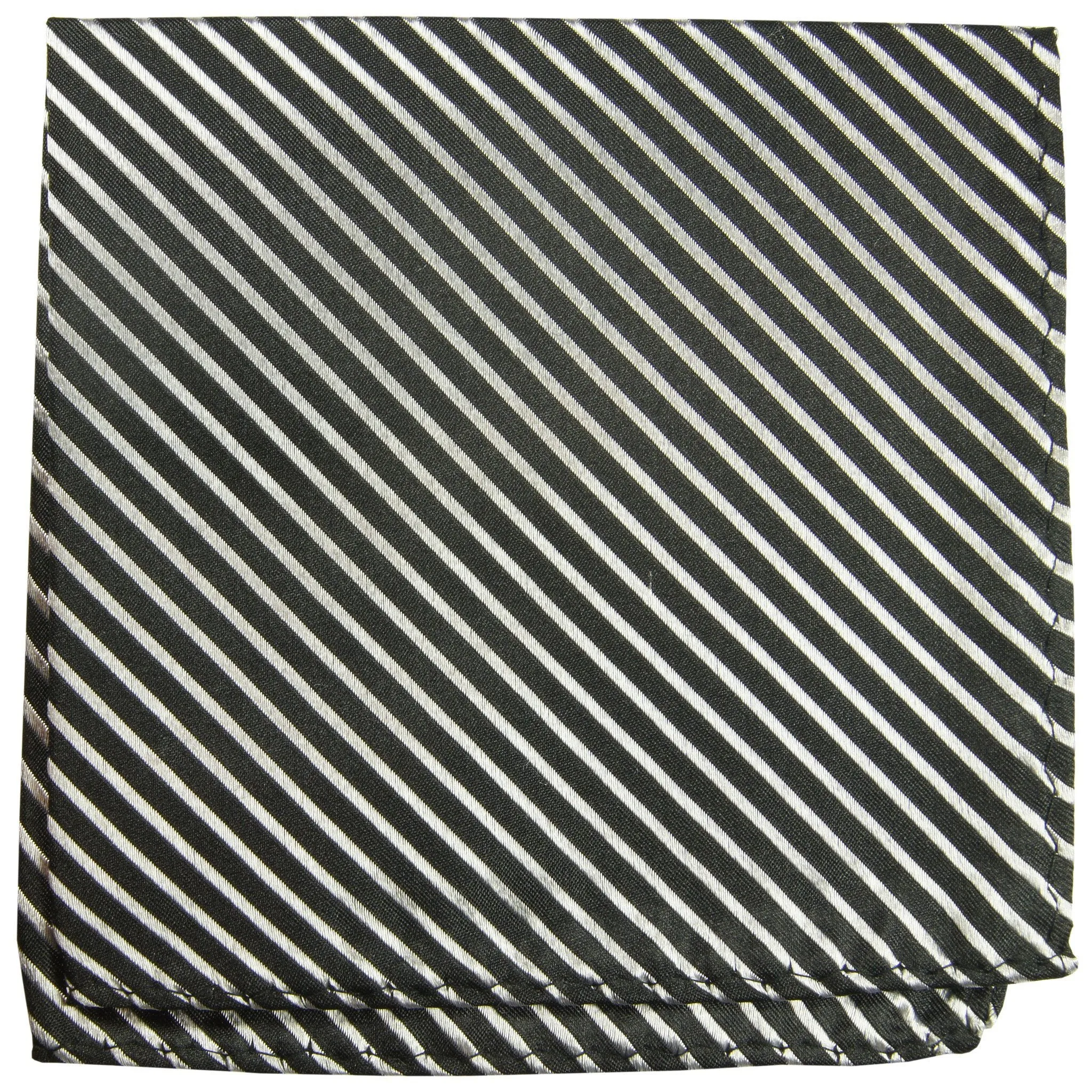 Black and Silver Striped Silk Pocket Square