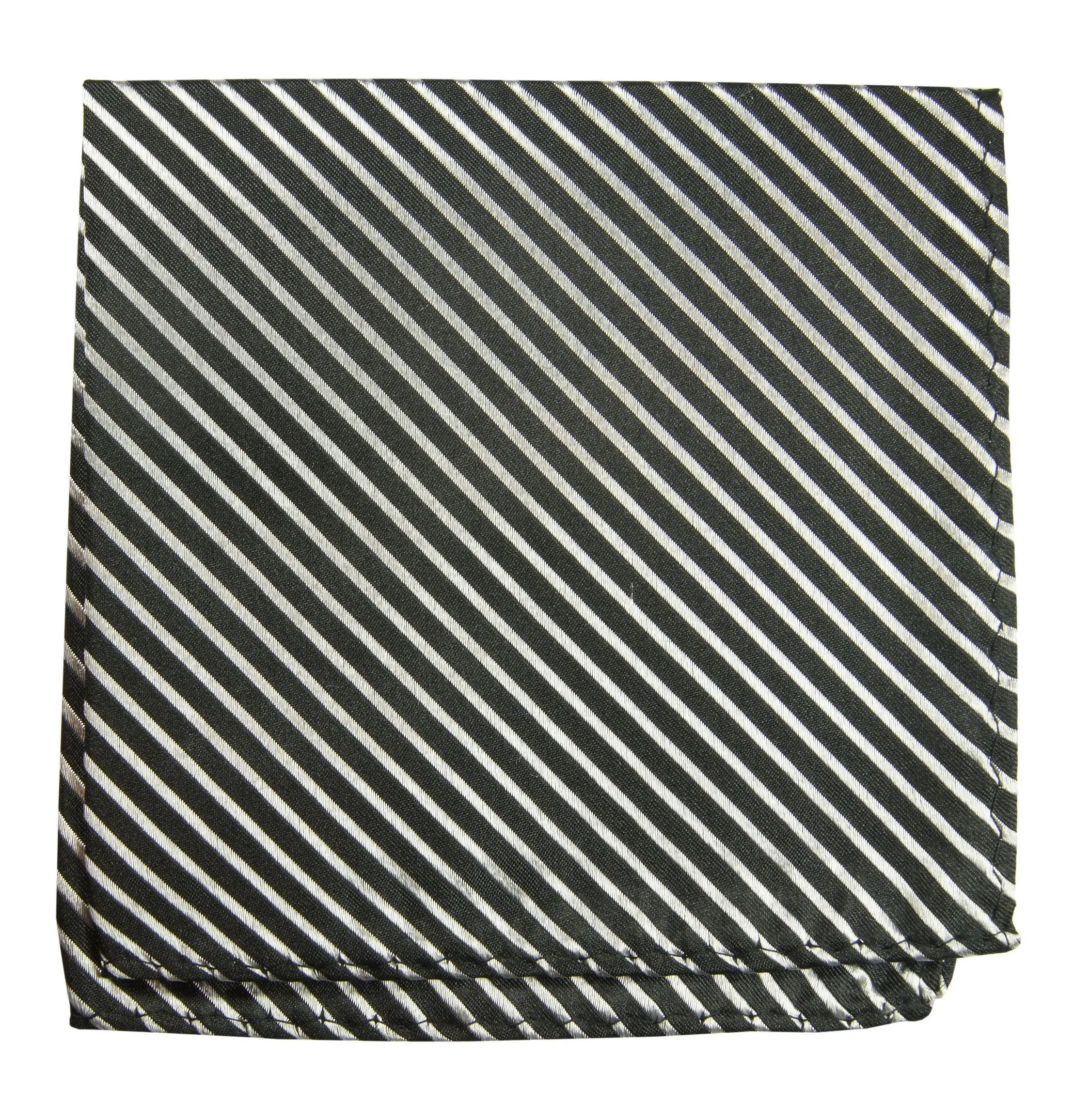 Black and Silver Striped Silk Pocket Square