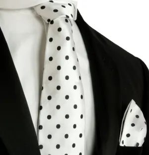 Black and White Polka Dot Modern Cut Silk Tie Set