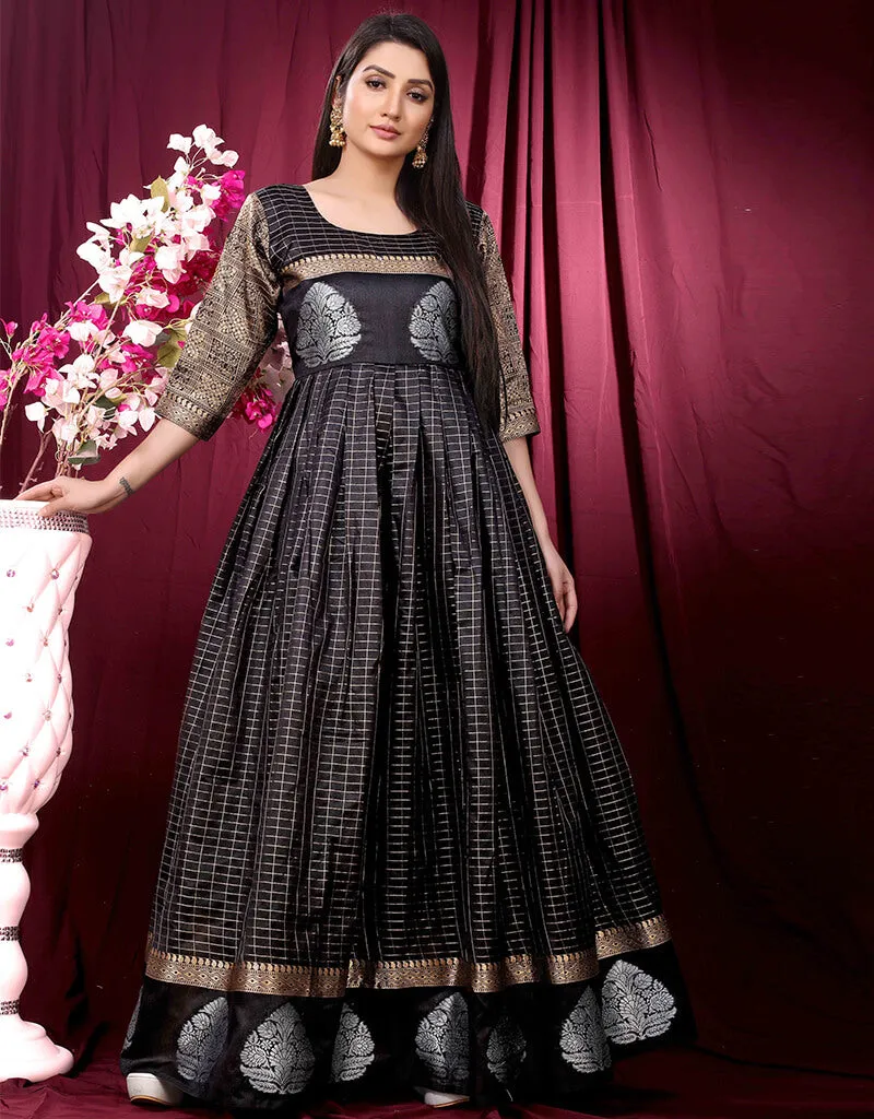 Black Designer Party Wear Pure Silk Readymade Gown