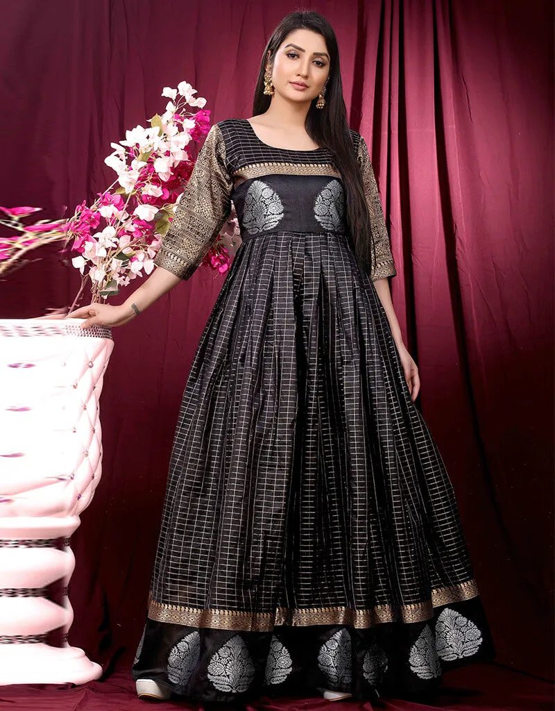 Black Designer Party Wear Pure Silk Readymade Gown