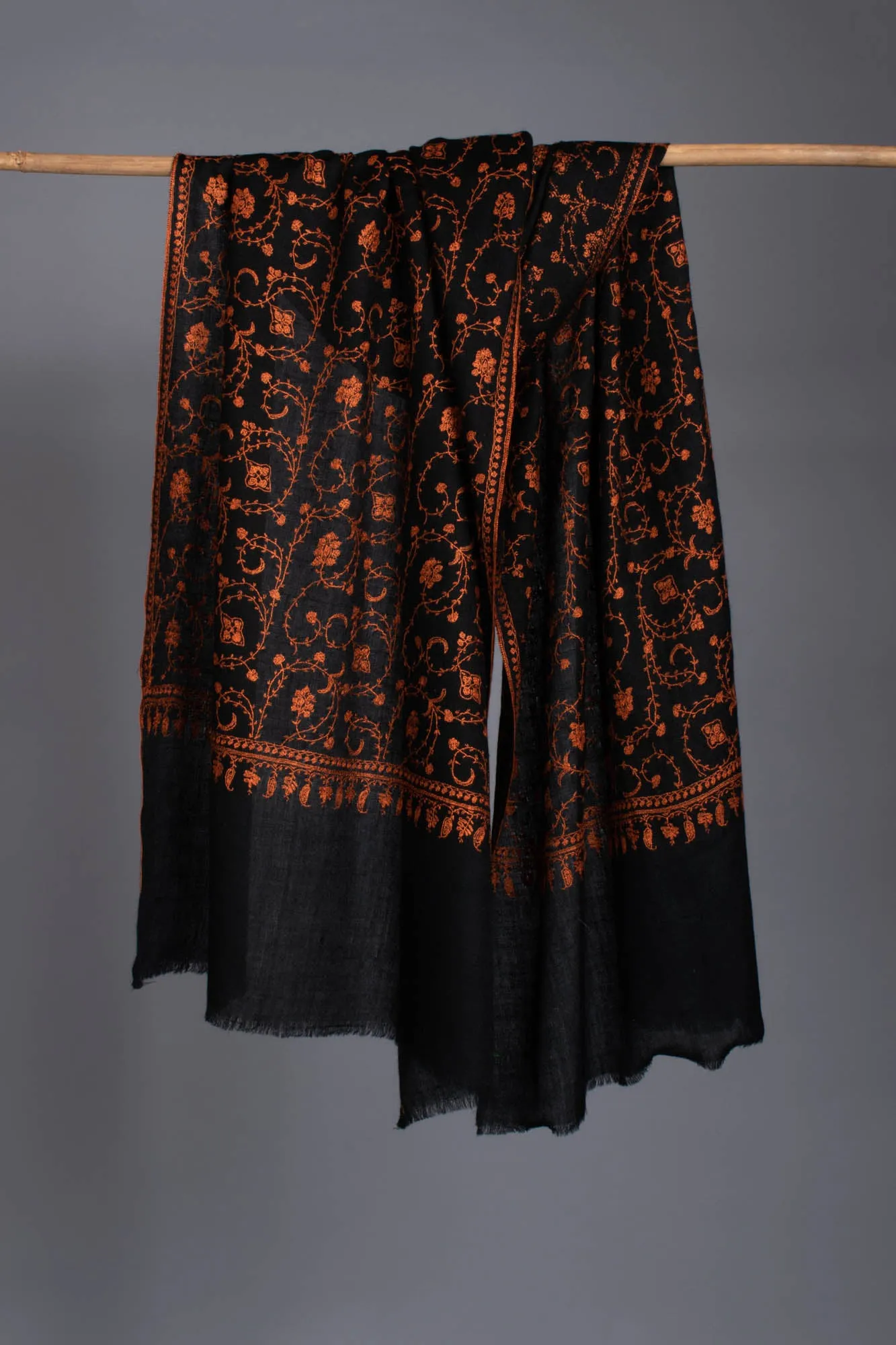 Black Floral Cashmere Scarf -KAIFAN