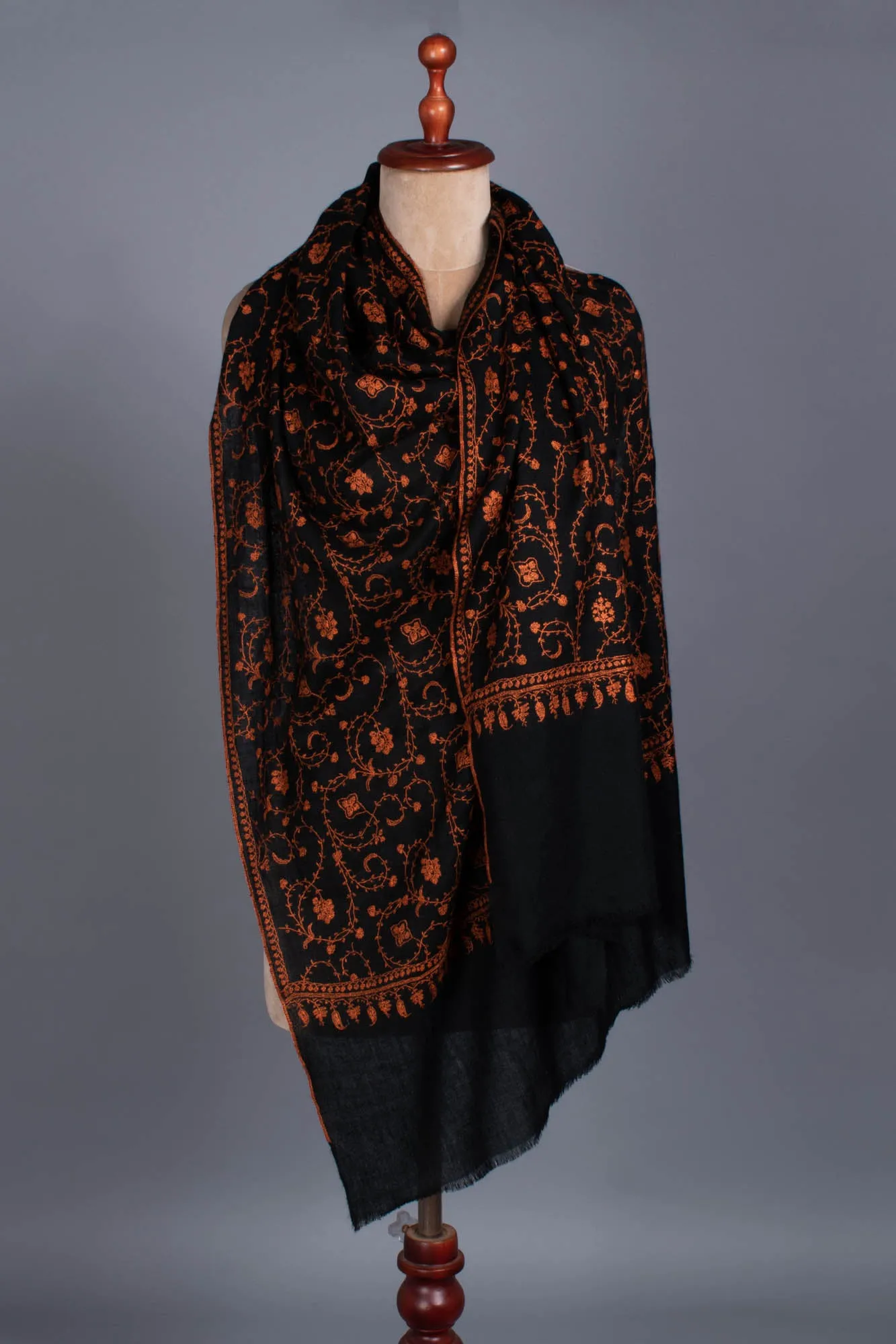 Black Floral Cashmere Scarf -KAIFAN