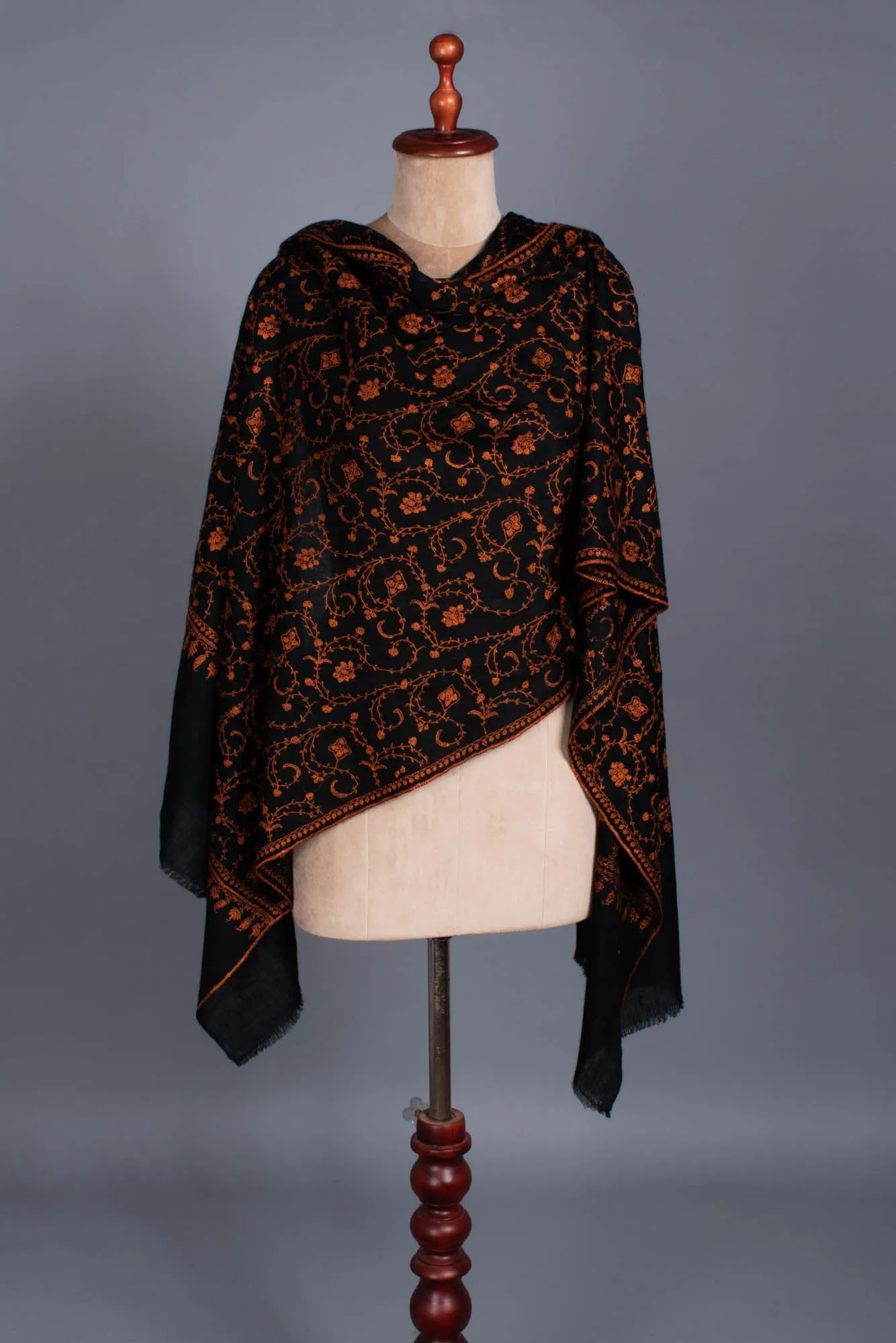 Black Floral Cashmere Scarf -KAIFAN