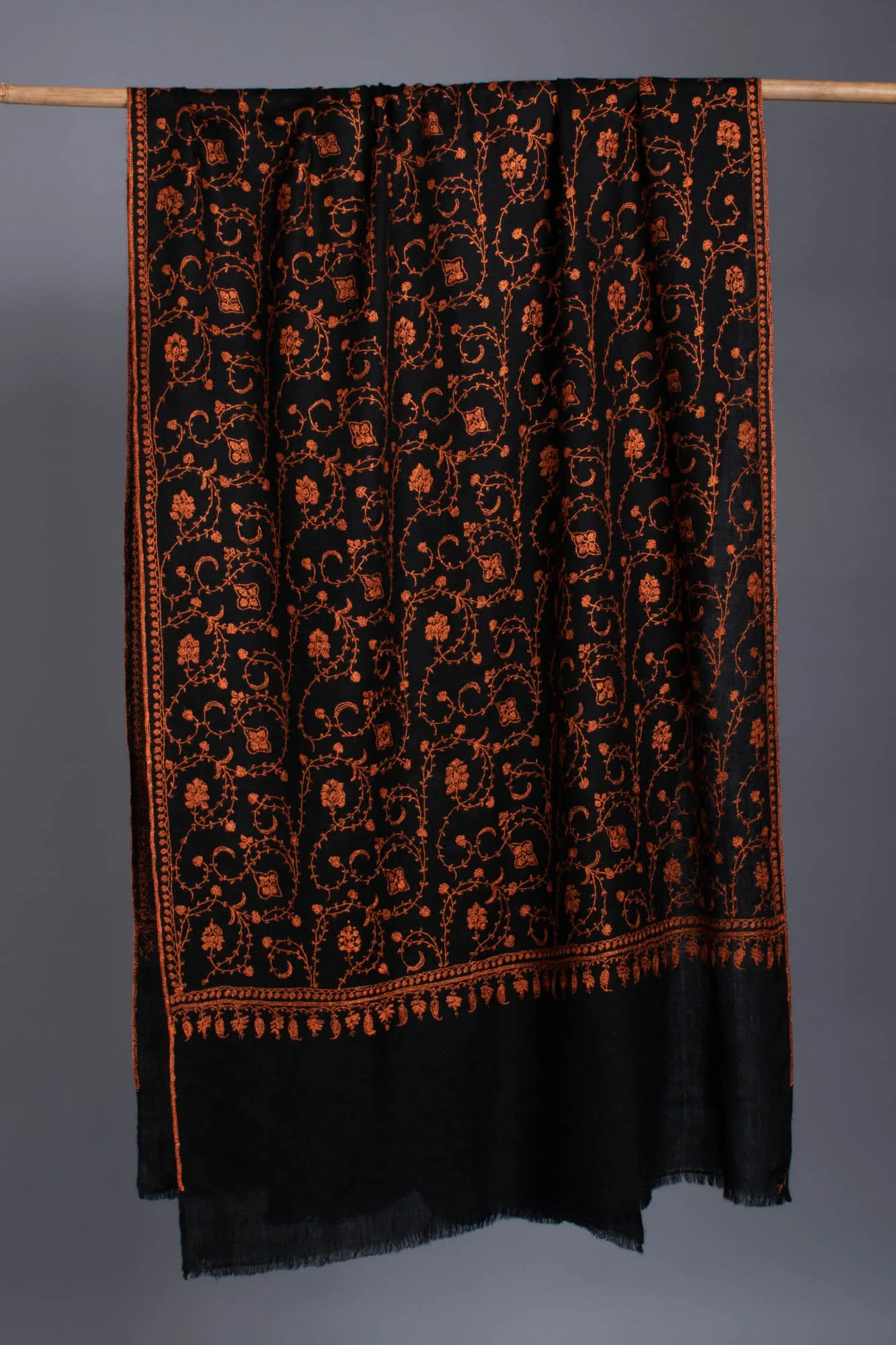 Black Floral Cashmere Scarf -KAIFAN