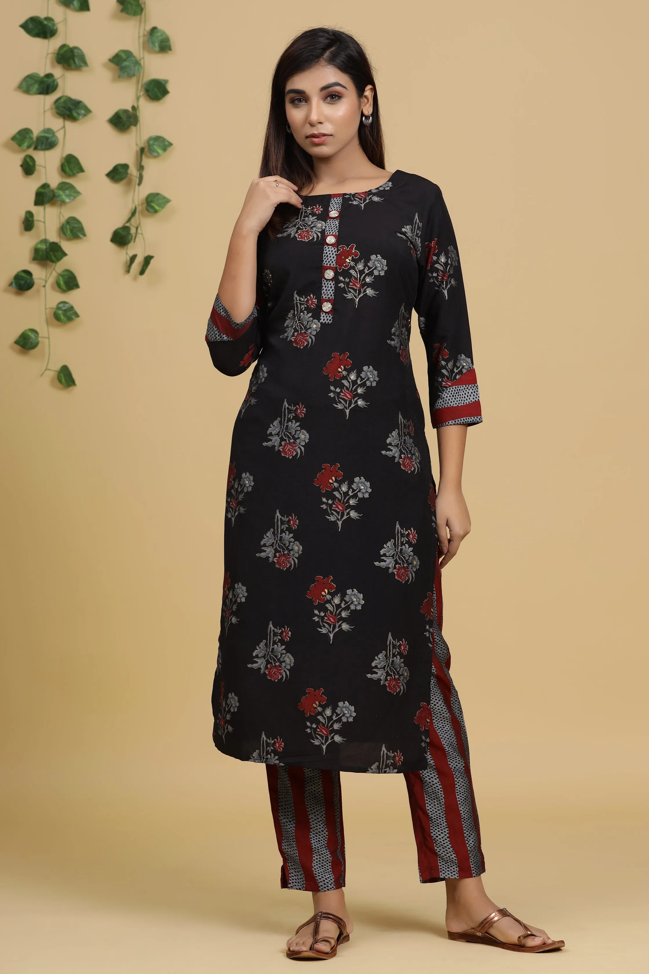 Black Printed Kurta Set