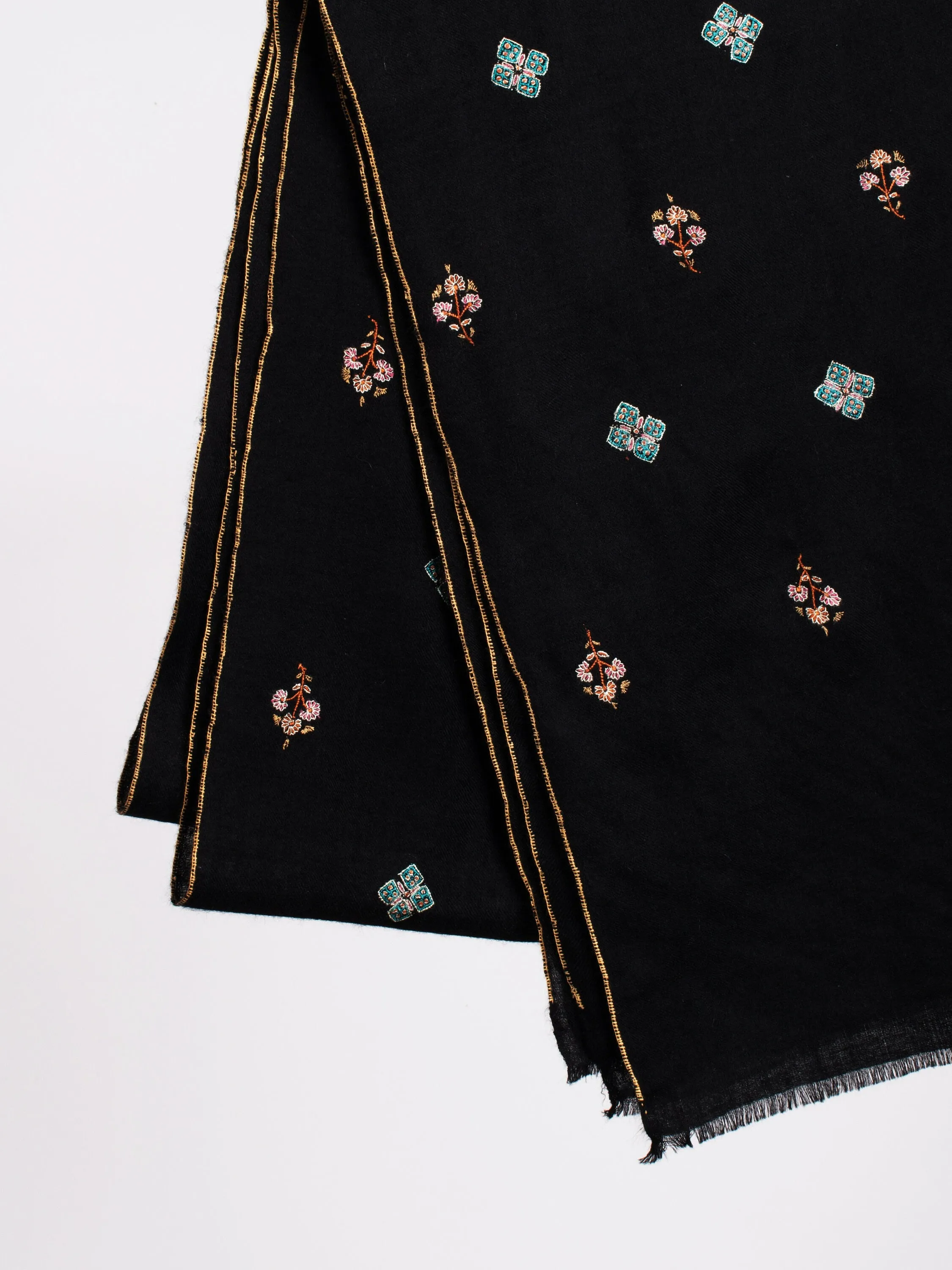 Black Scarves, Super Soft Pashminas, Needlework Embroideries, Kashmiri Shawls, Spring Wraps, Goat Scarf, 28x80" - CALDWELL