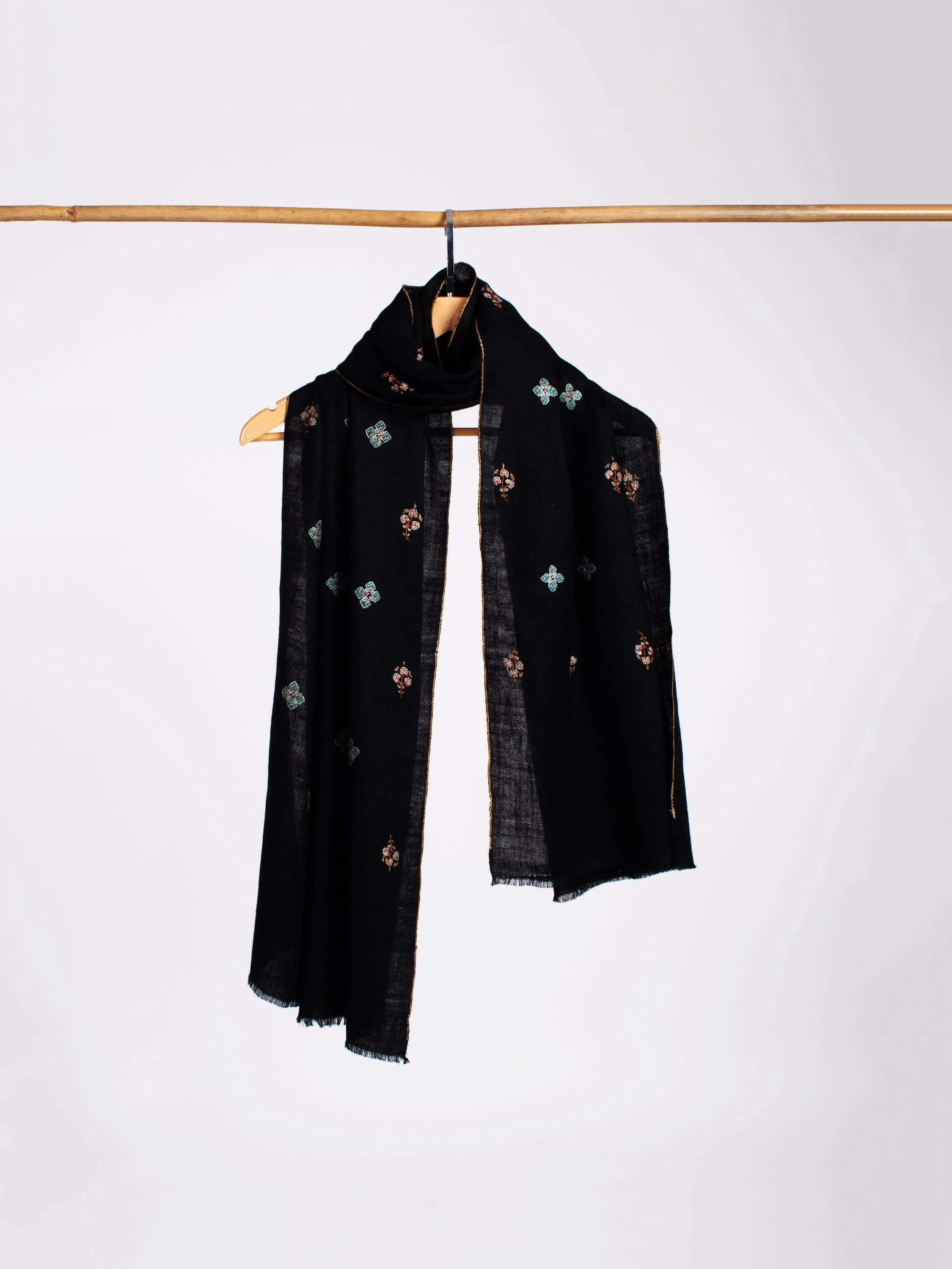 Black Scarves, Super Soft Pashminas, Needlework Embroideries, Kashmiri Shawls, Spring Wraps, Goat Scarf, 28x80" - CALDWELL