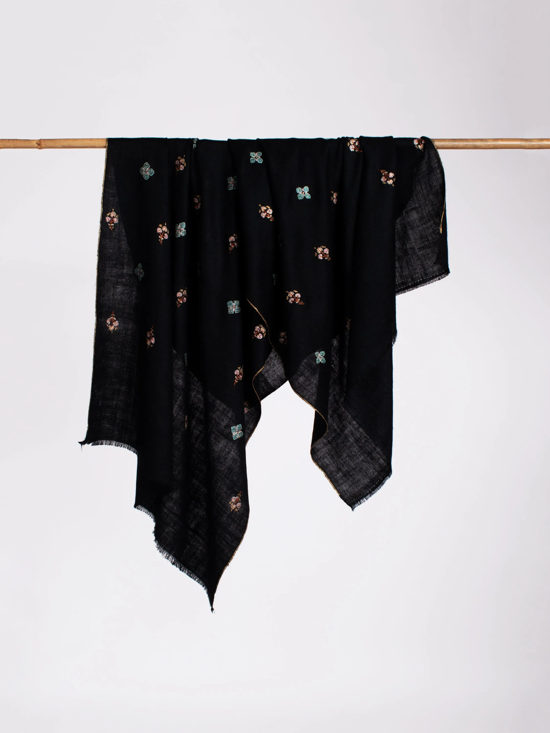 Black Scarves, Super Soft Pashminas, Needlework Embroideries, Kashmiri Shawls, Spring Wraps, Goat Scarf, 28x80" - CALDWELL