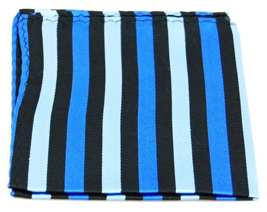 Blue and Black Striped Silk Pocket Square