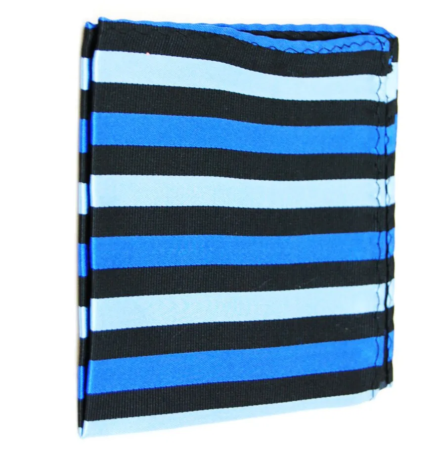 Blue and Black Striped Silk Pocket Square