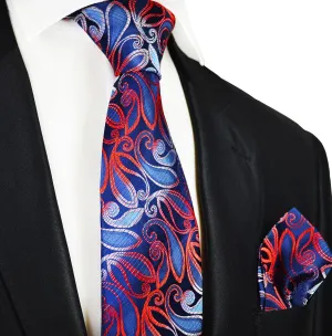 Blue and Fire Red Silk Tie Set