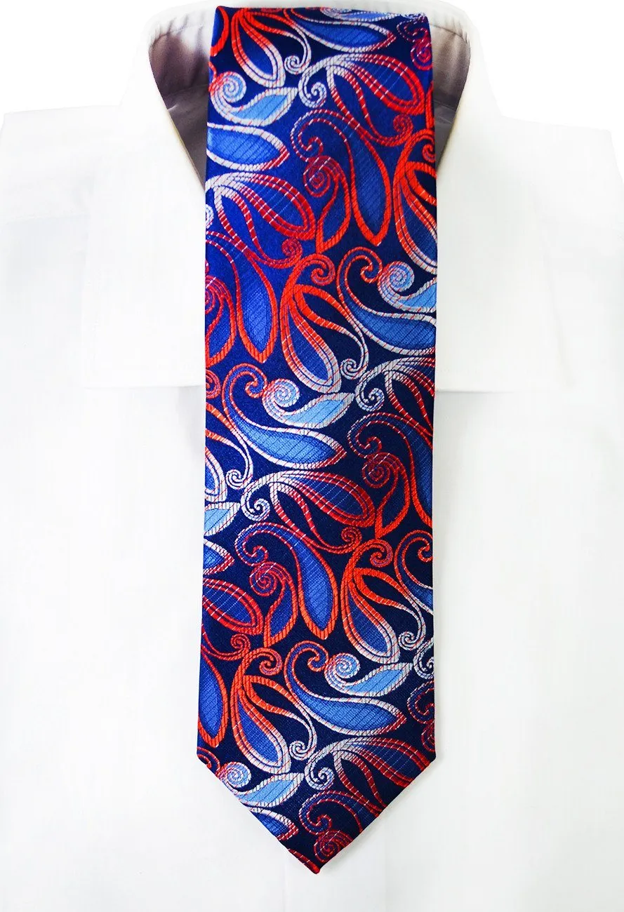 Blue and Fire Red Silk Tie Set