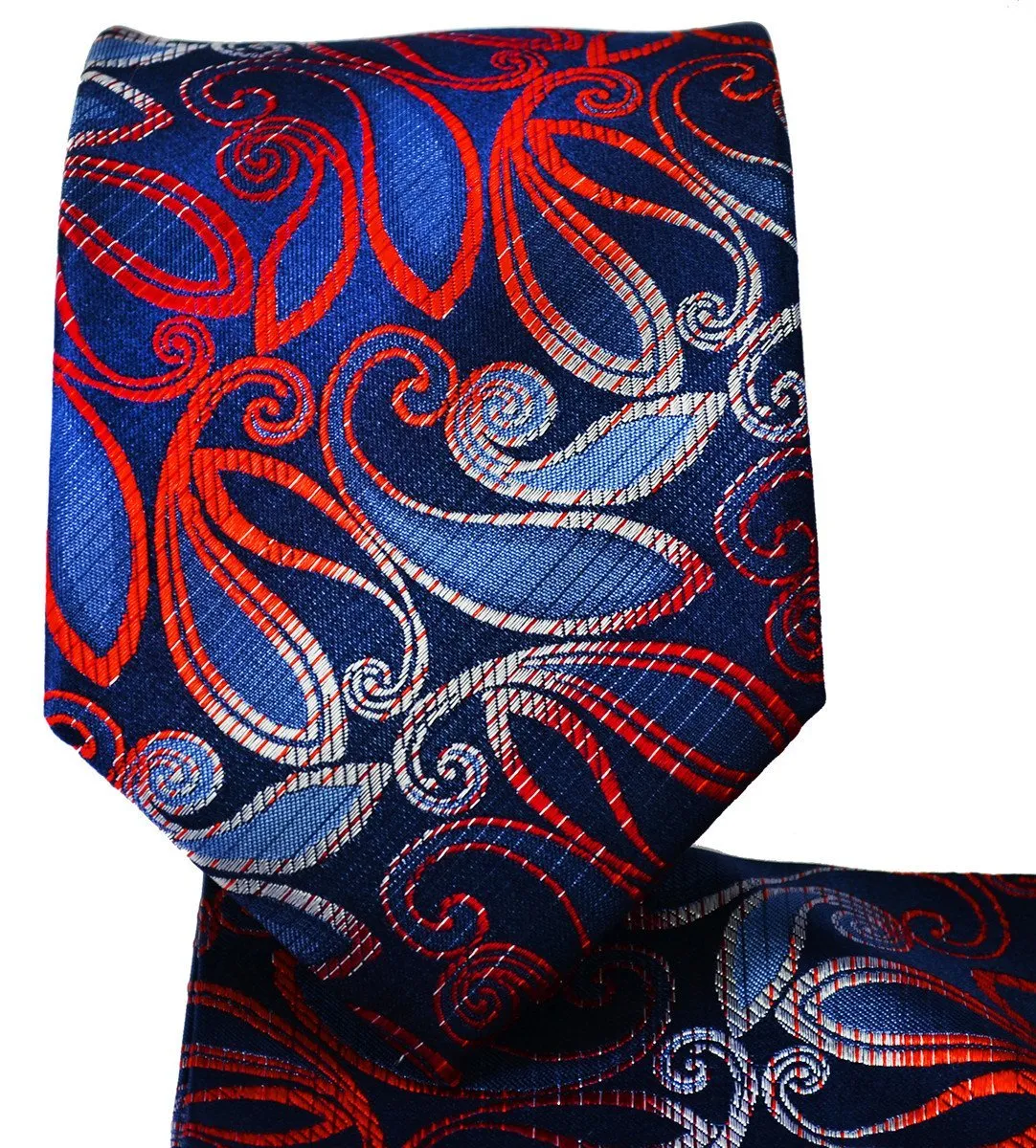 Blue and Fire Red Silk Tie Set