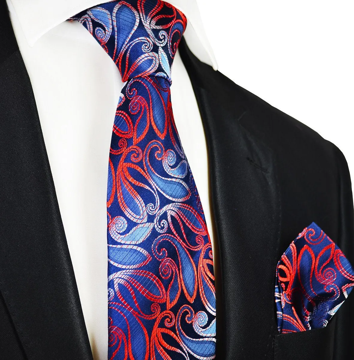 Blue and Fire Red Silk Tie Set