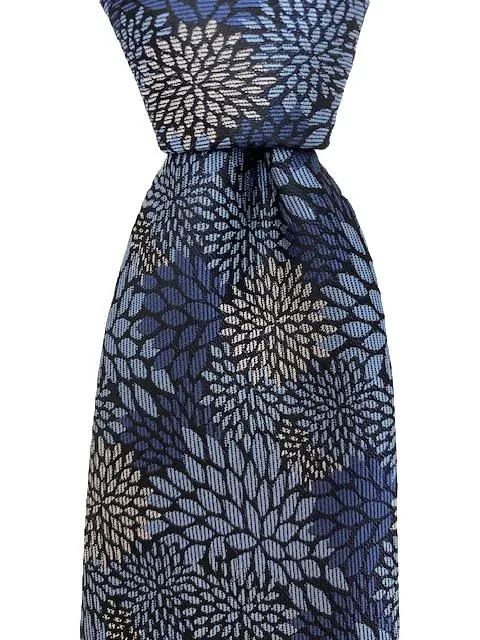 Blue and Silvery Blue Floral Extra Long Tie