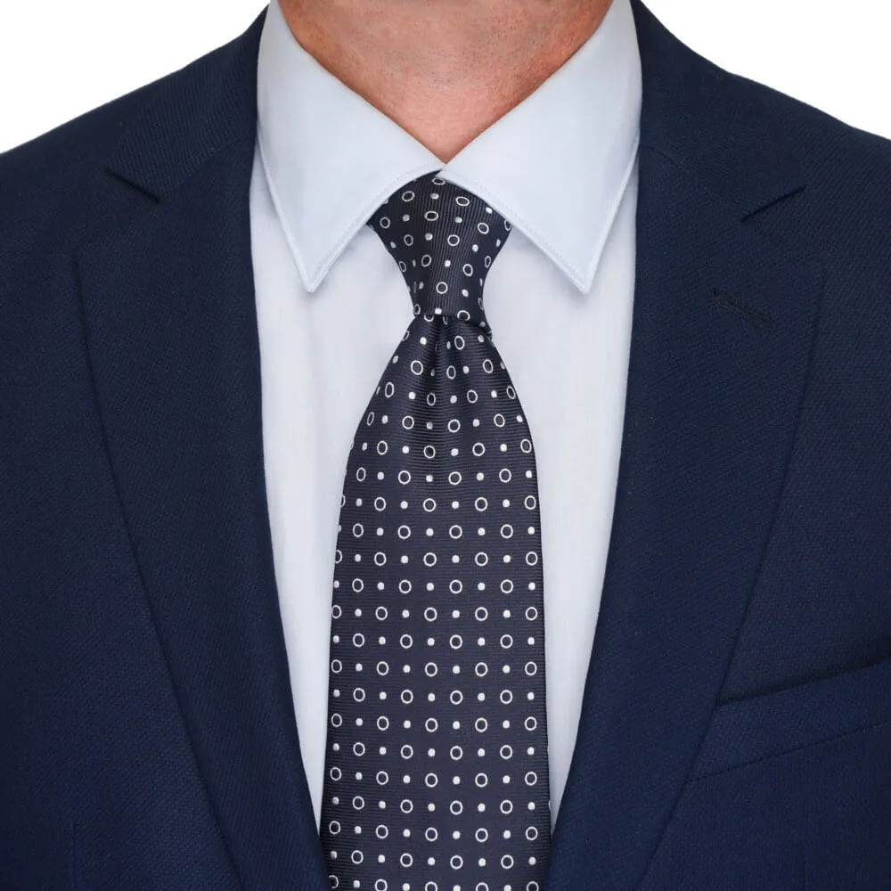 Blue Classic Circles Motif Woven Silk Tie