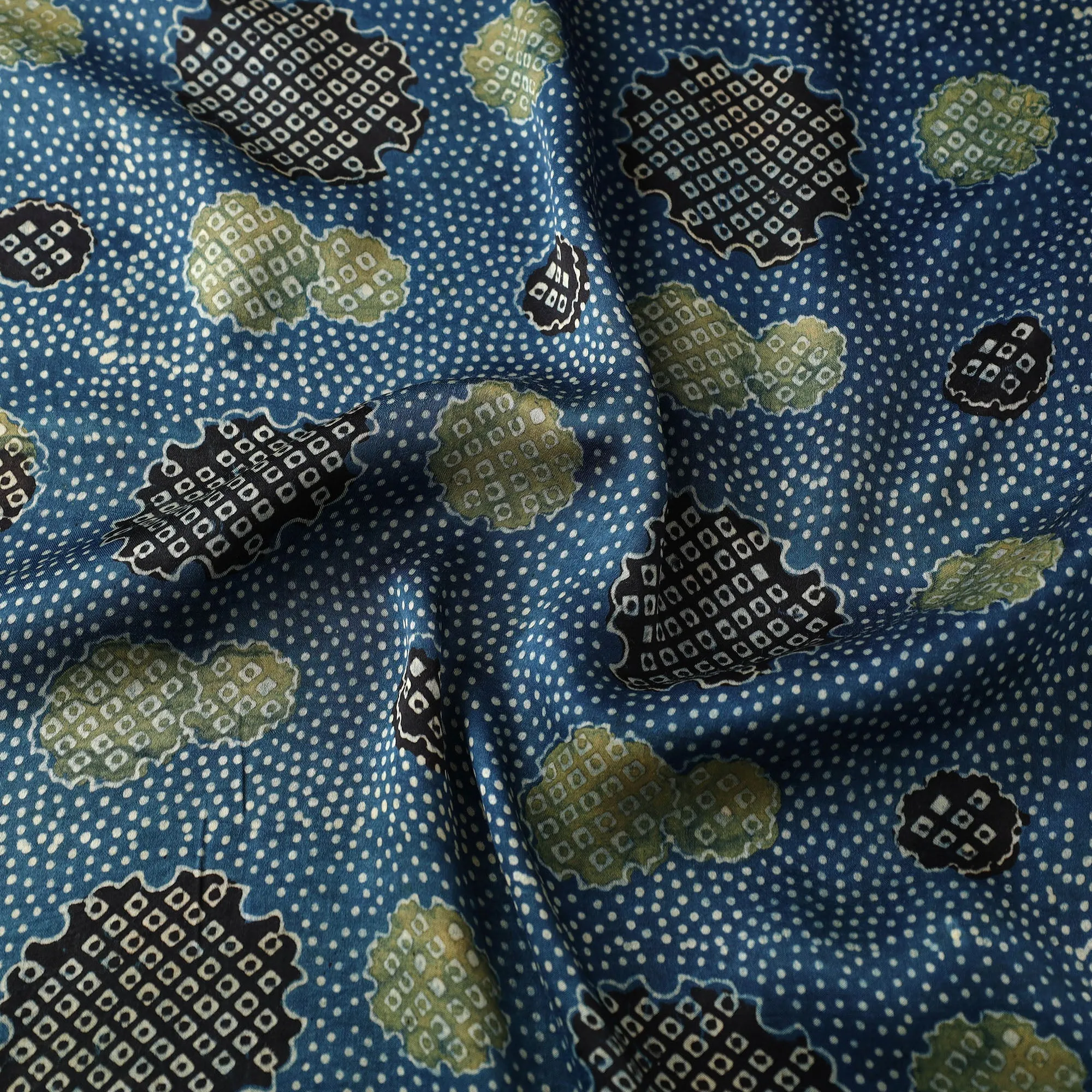 Blue - Modal Silk Ajrakh Print Fabric 25