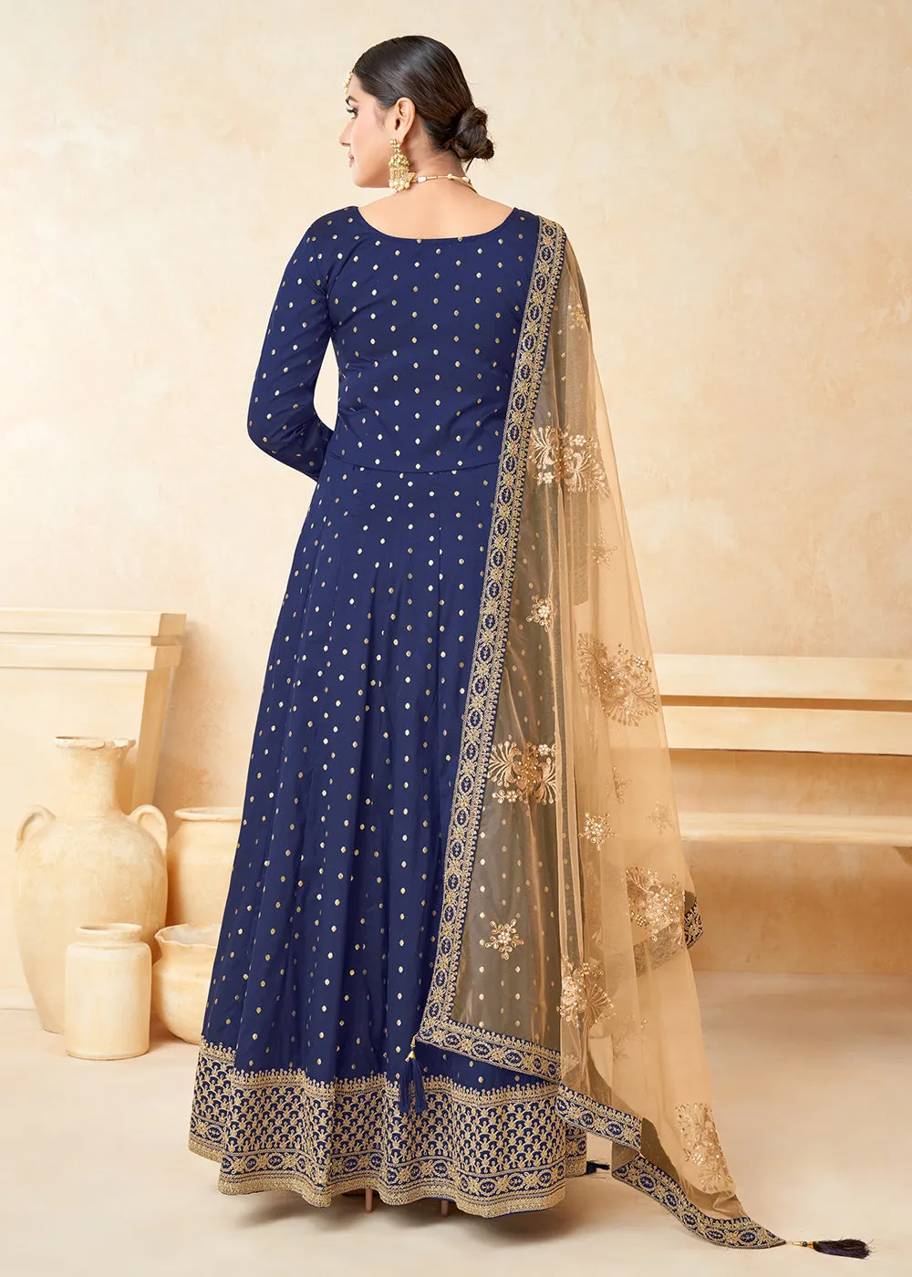 Blue Silk Embroidered Indian Ethnic Wear Anarkali Dress