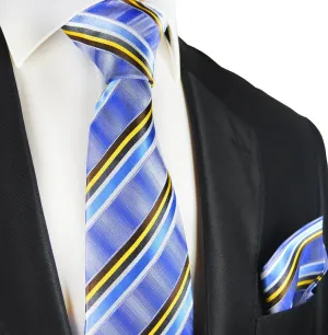 Blue Striped Silk Tie and Pocket Square