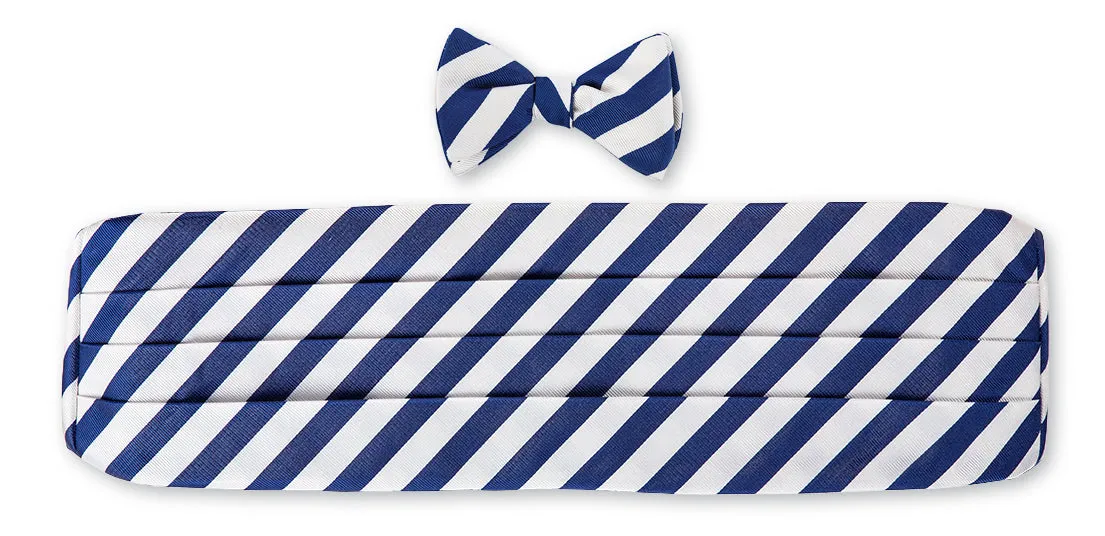 Blue/White Bar Stripes Cummerbund Set - CB1091