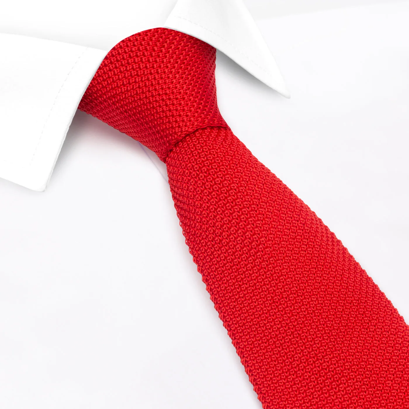 Bright Red Knitted Square Cut Silk Tie