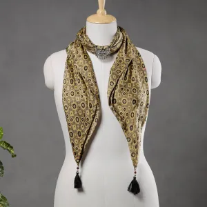 Brown - Modal Silk Ajrakh Block Printing Pendant Necklace Scarf