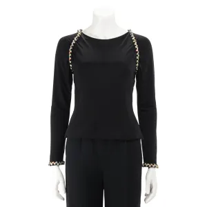 Chanel Black Silk Braided Trim Top FR 38